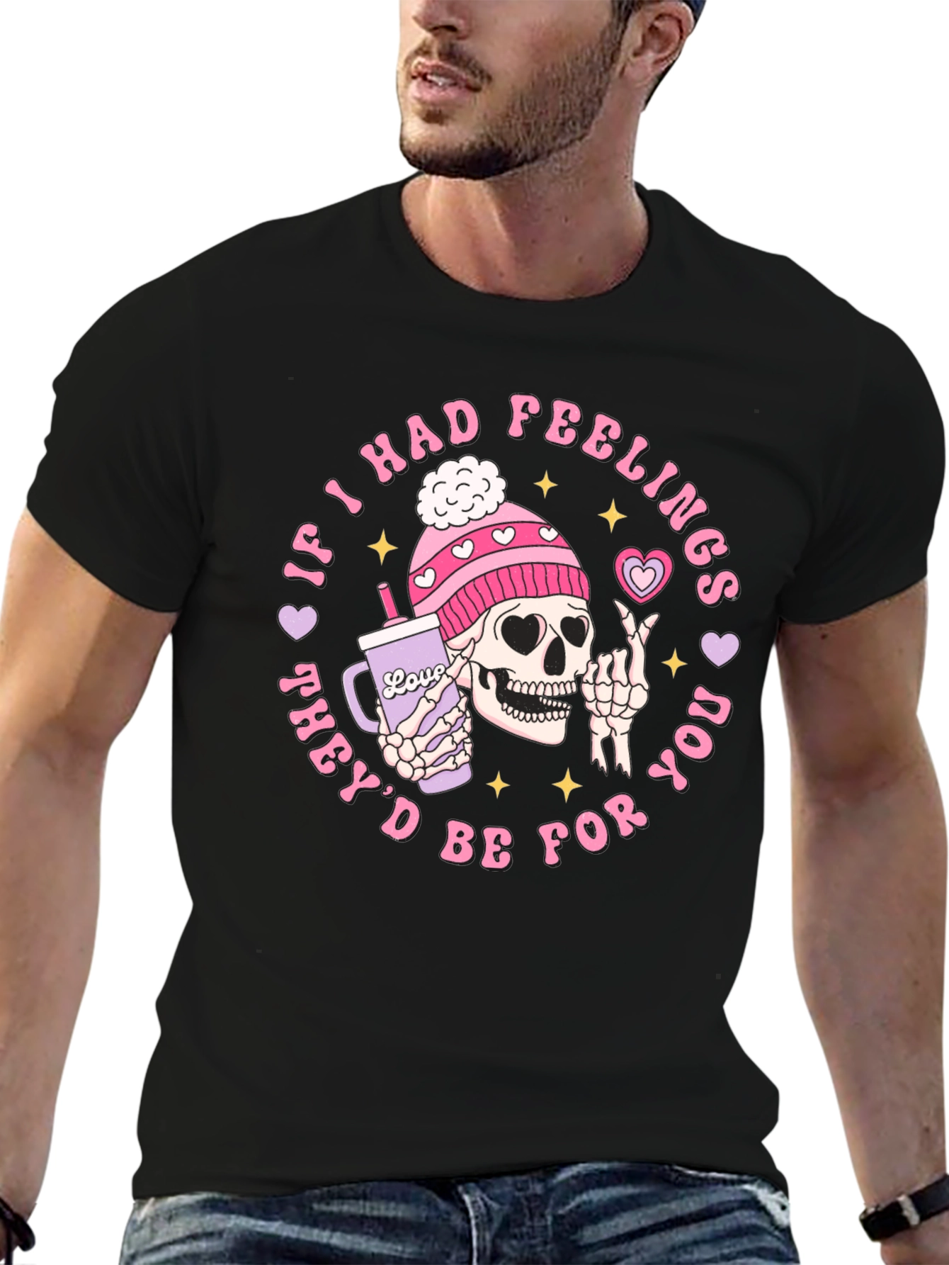Black Funny Skeleton Valentine's Day Graphic T-Shirt view 6