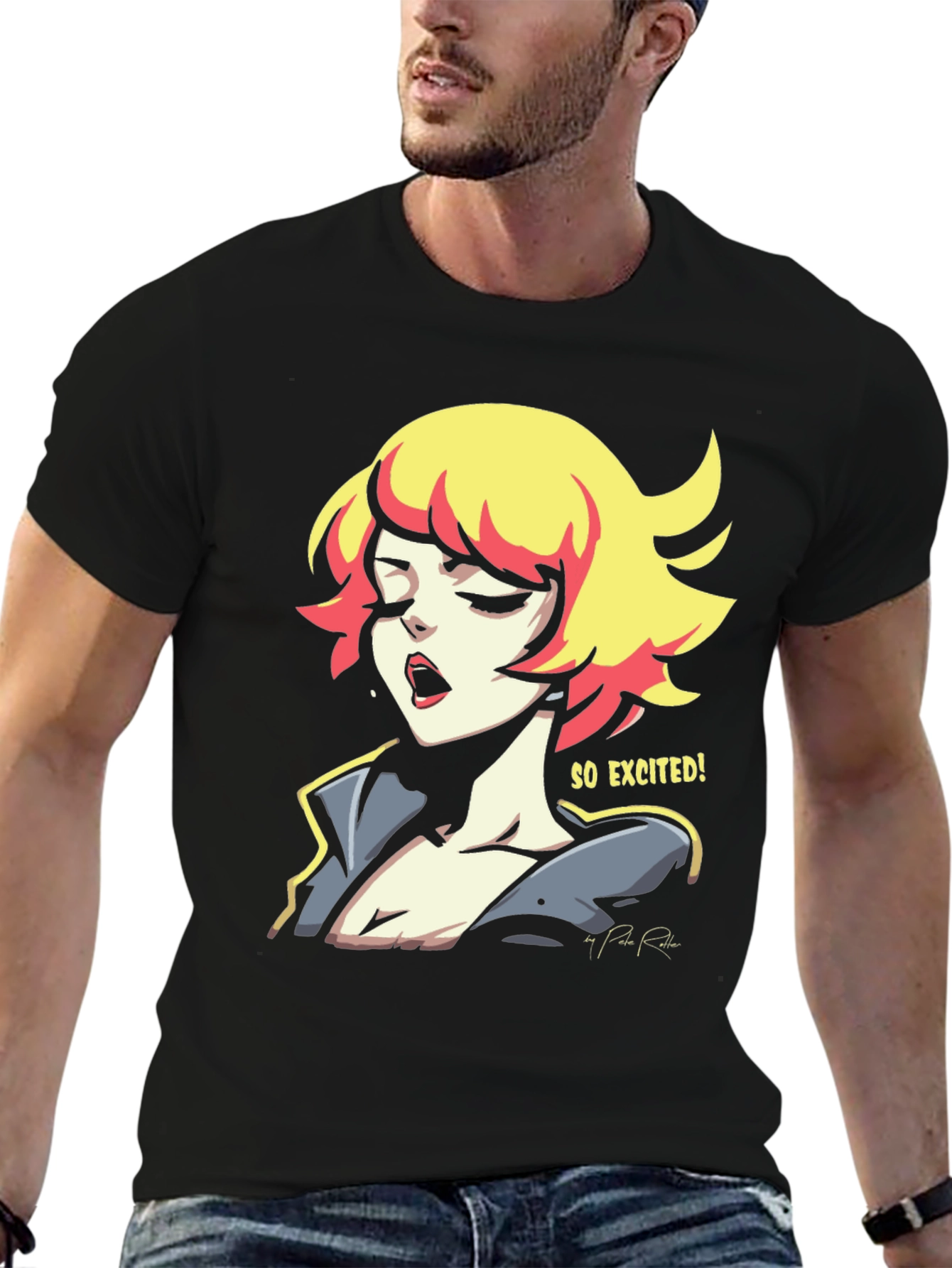 Black So Excited! Graphic Print Black T-Shirt view 6