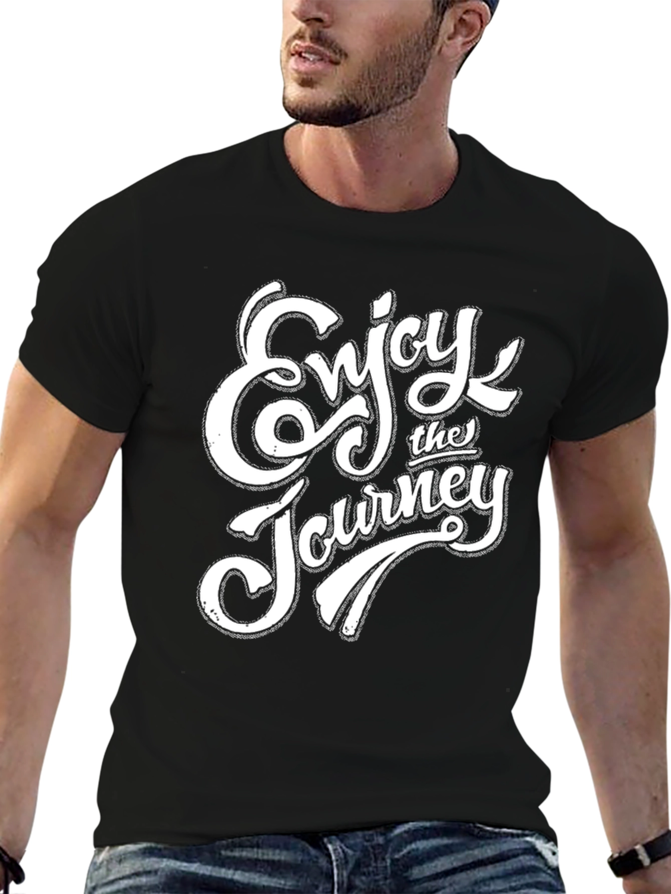 Black Enjoy the Journey Graphic Tee - Black Cotton Blend view 6