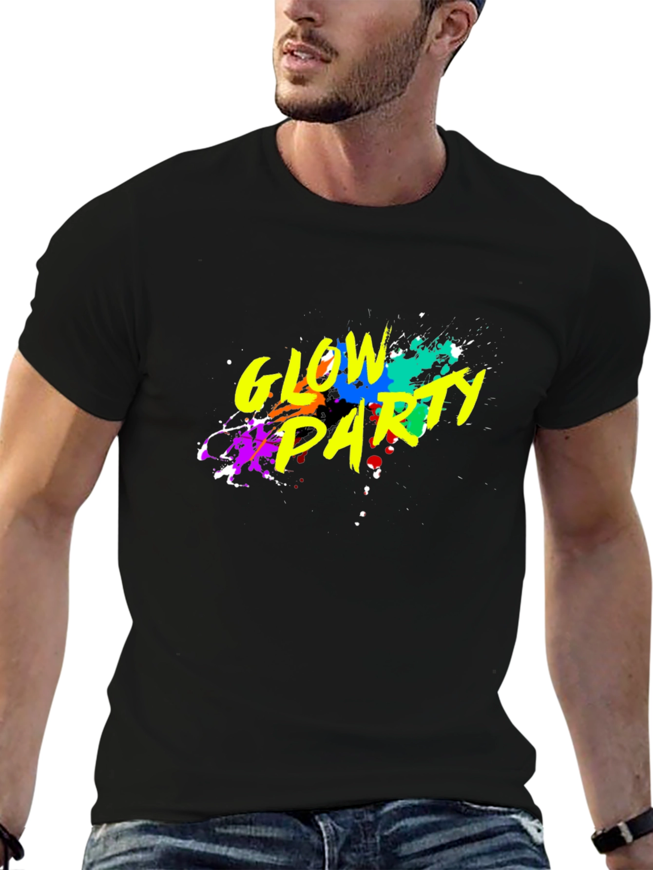 Black Glow Party Graphic T-Shirt - Black Crew Neck view 6