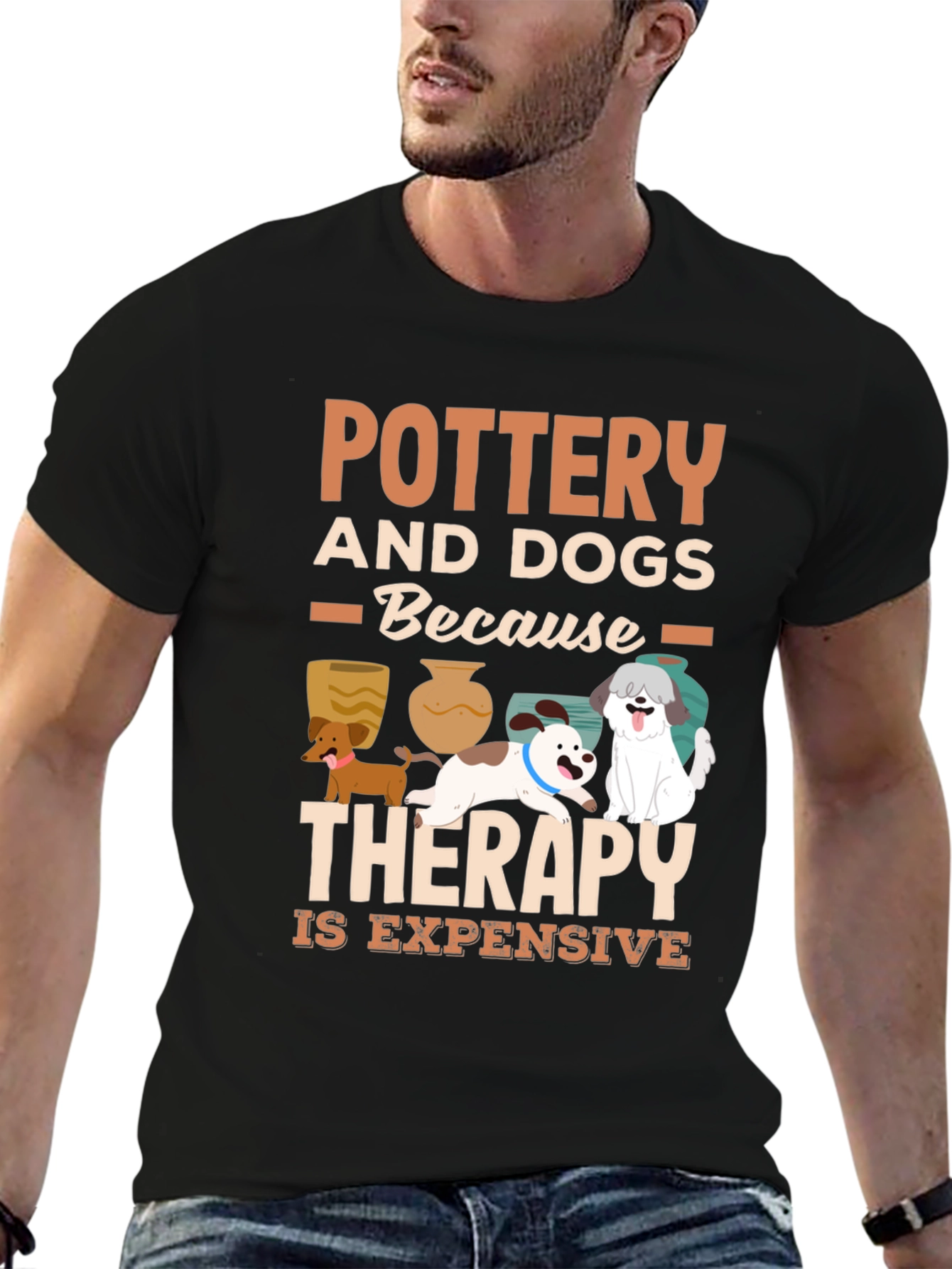 Black Pottery and Dogs Therapy T-Shirt view 6