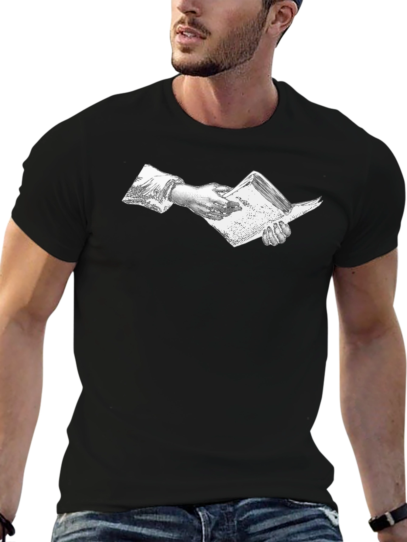 Vintage Hand Holding Book Black T-Shirt - 6