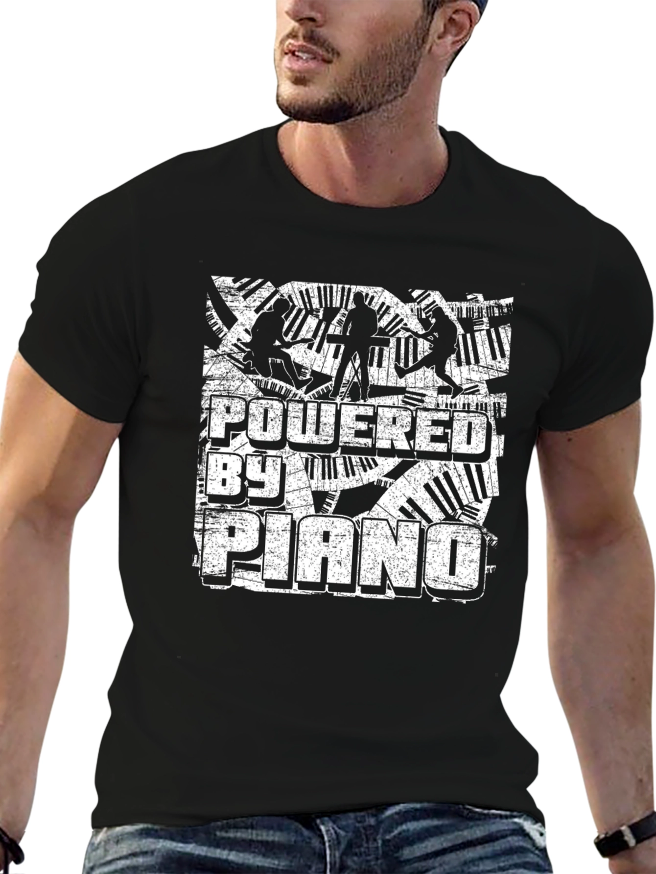 Black Powered by Piano Graphic Tee view 6