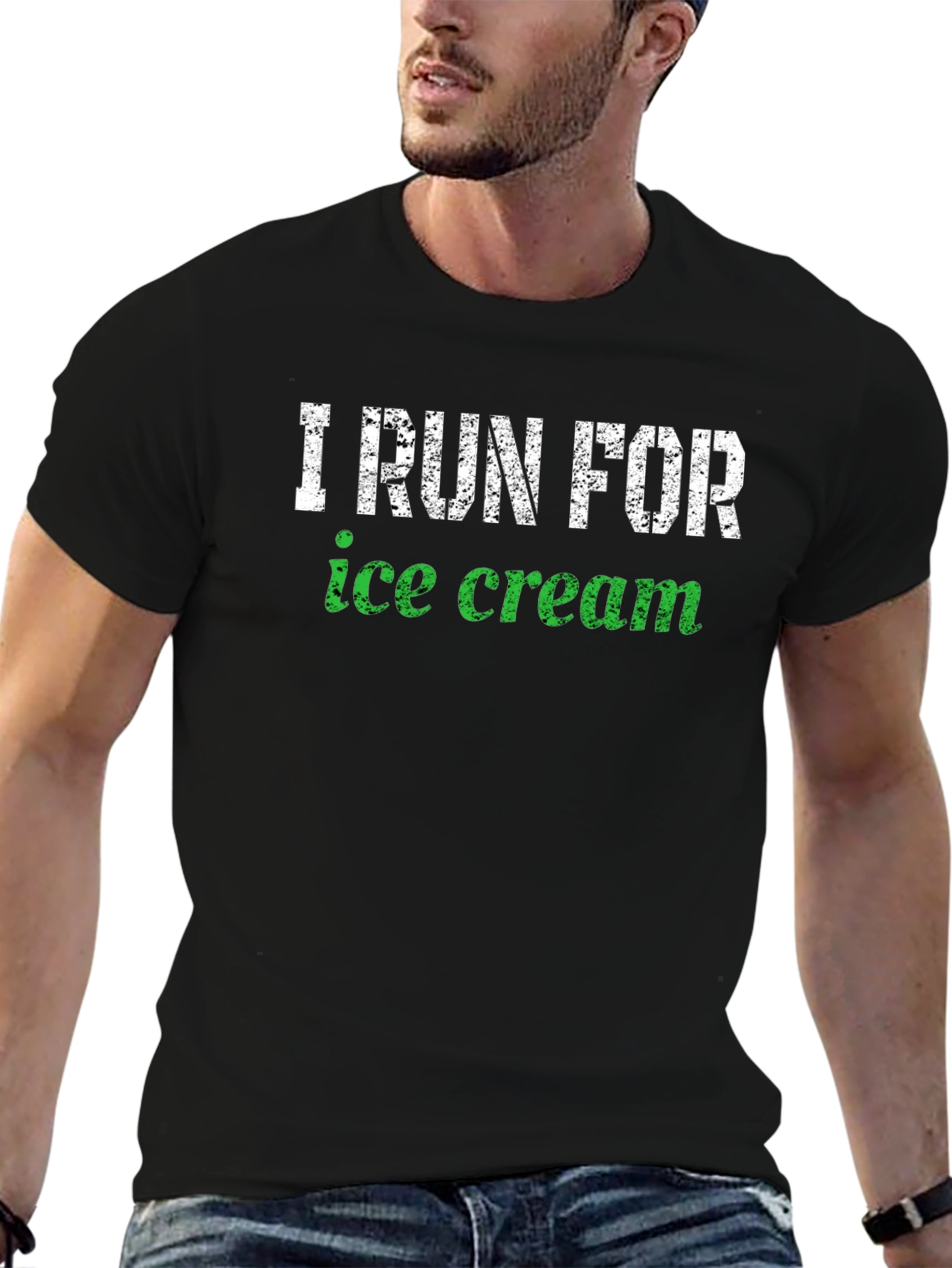 Black I Run For Ice Cream Black Cotton T-Shirt view 6