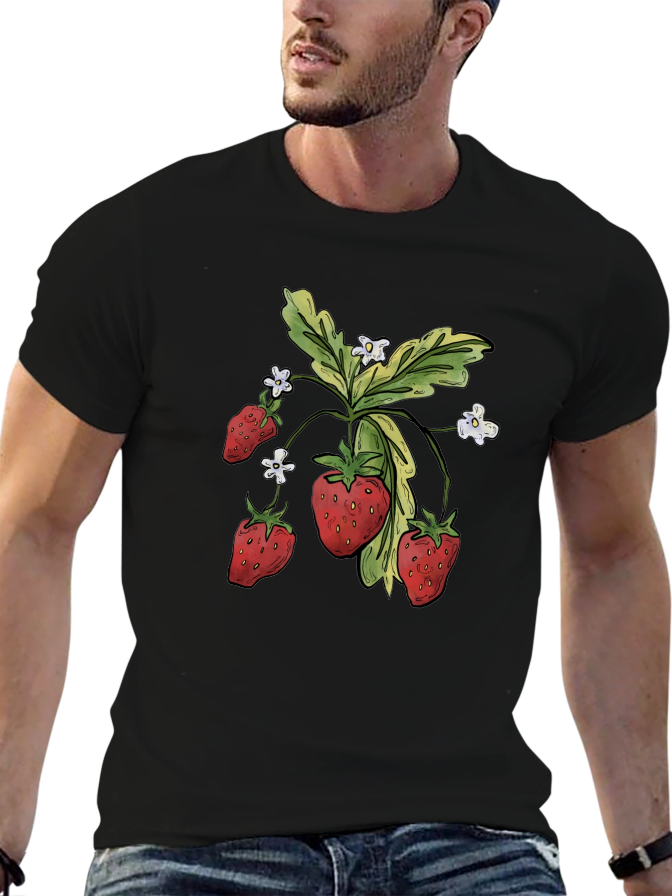 Black Strawberry Graphic Tee - Black Casual T-Shirt view 6