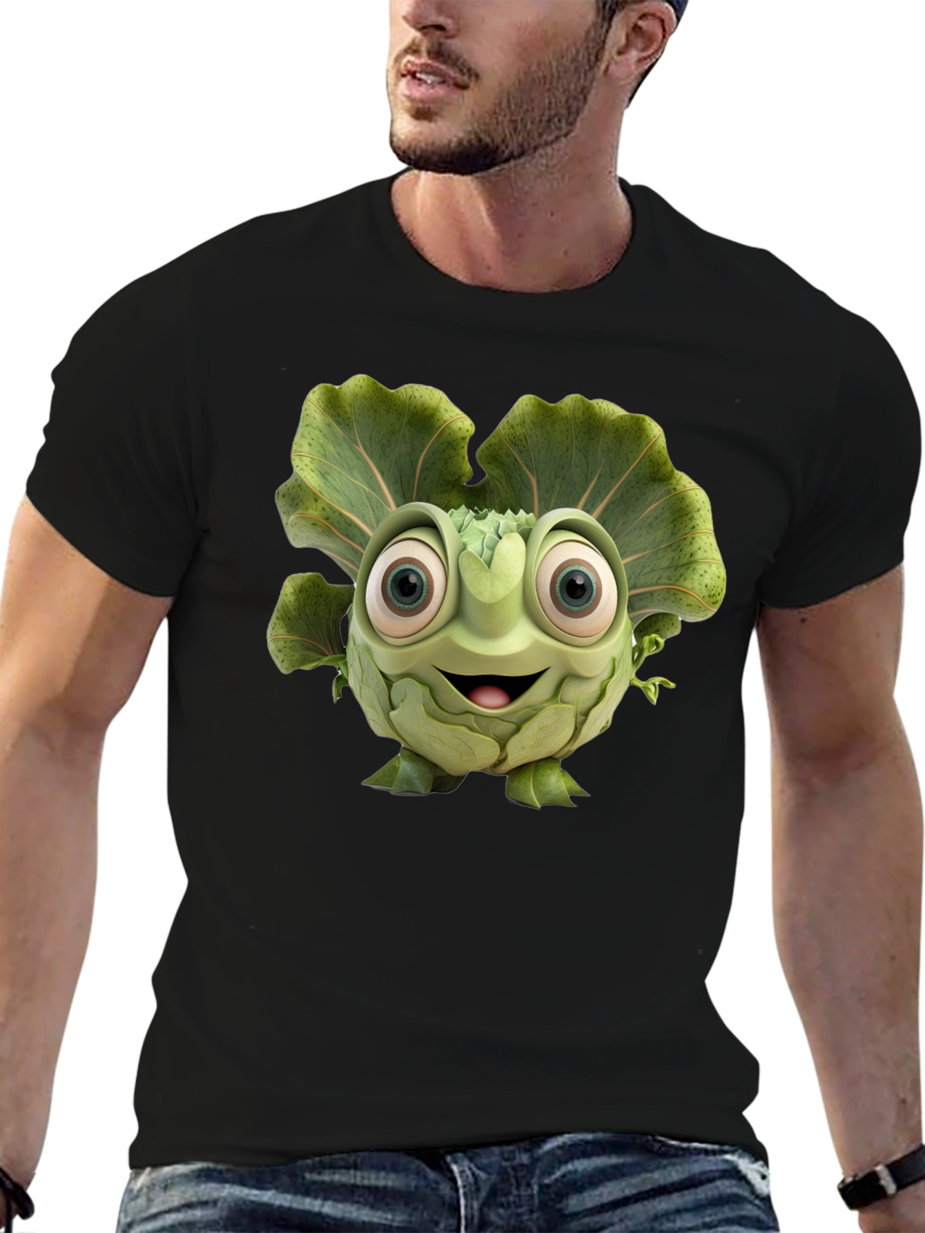 Black Artichoke Cartoon Graphic Black T-Shirt view 6