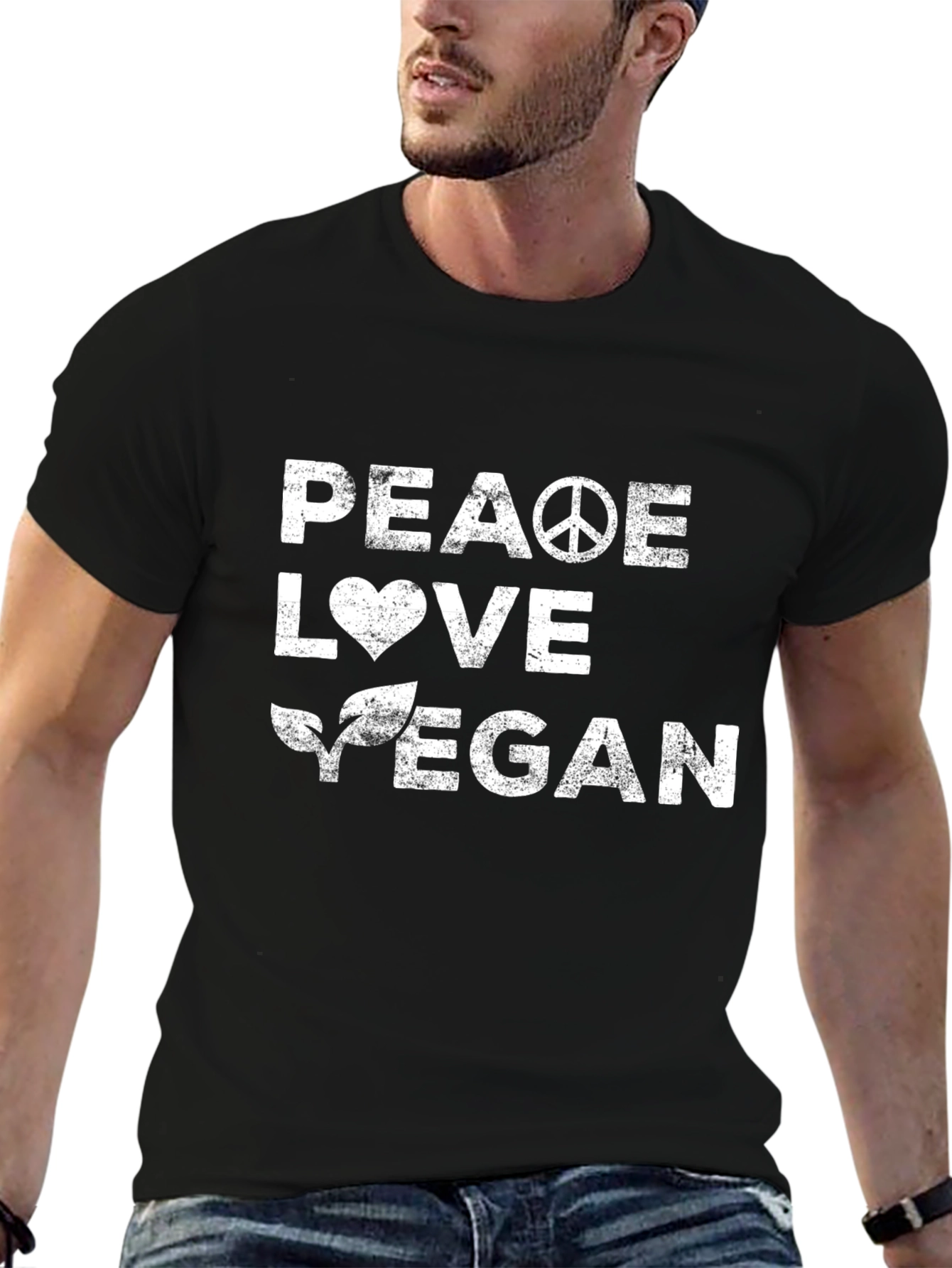 Black Peace Love Vegan T-Shirt - Unisex Black Tee view 6