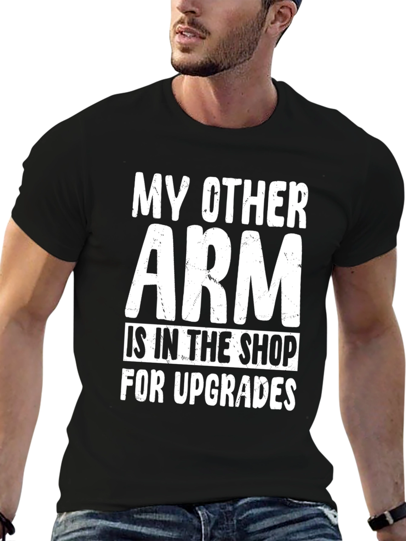 Black Funny "My Other Arm is in the Shop" Graphic Tee view 6