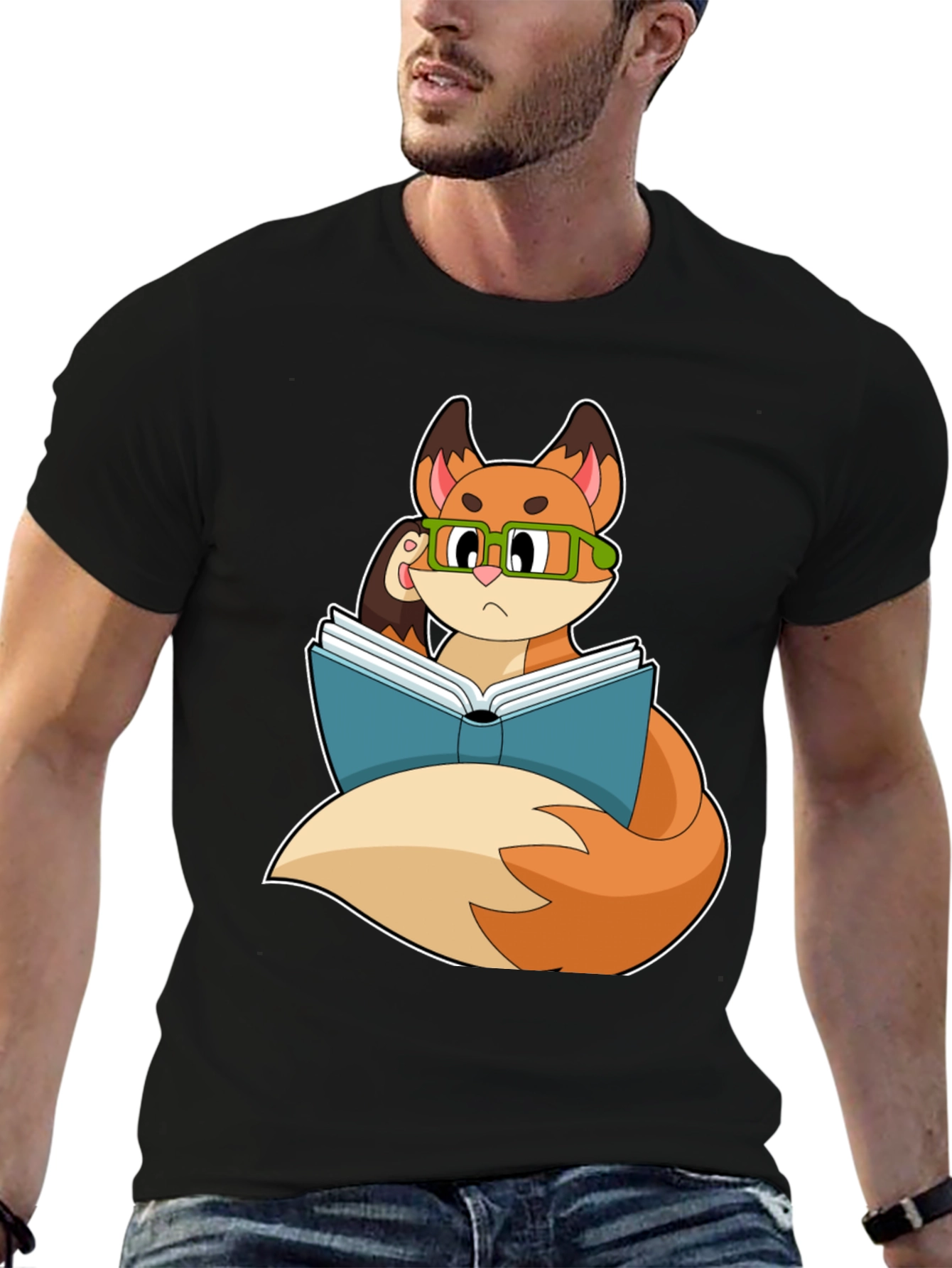 Black Bookish Fox T-Shirt - Smart & Stylish view 6