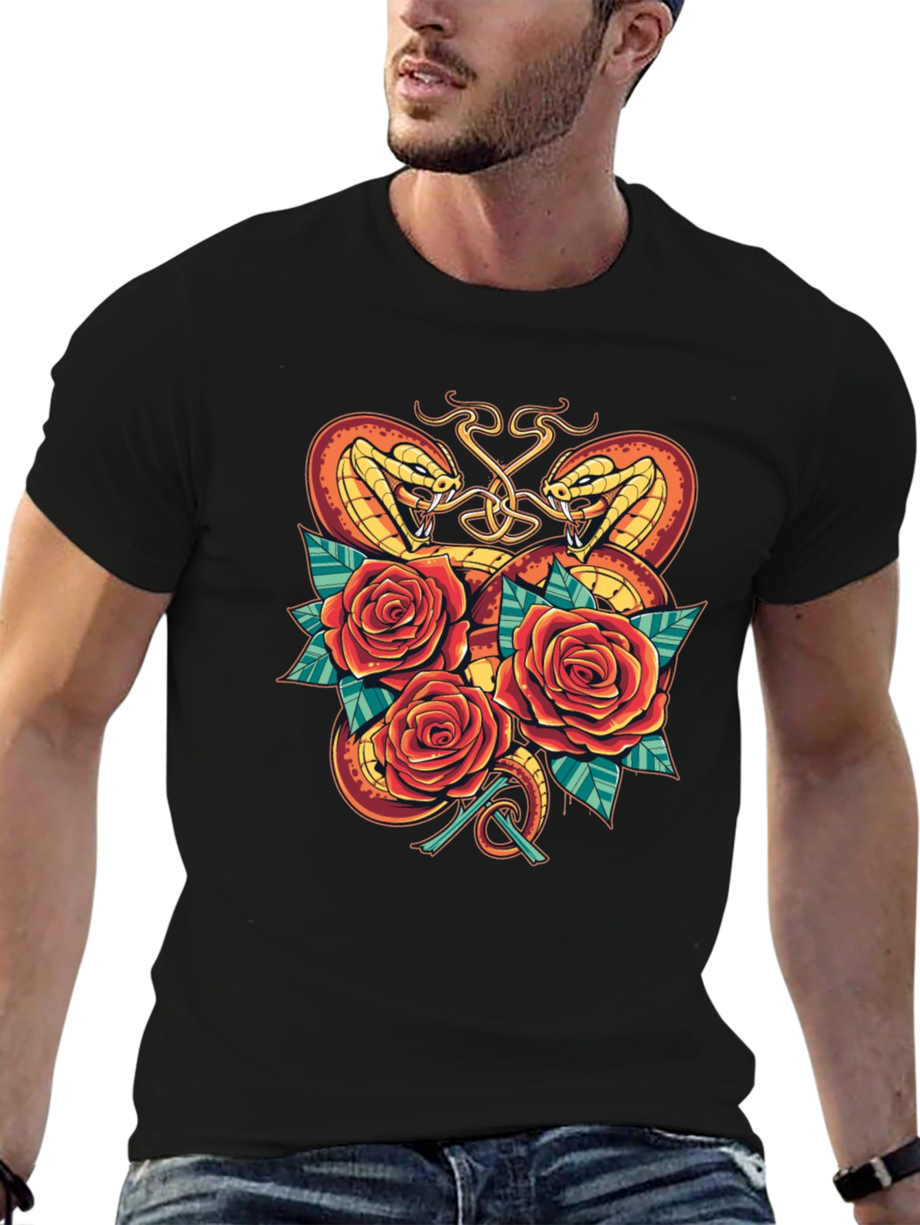 Black Snake & Roses Graphic T-Shirt - Bold Design view 6