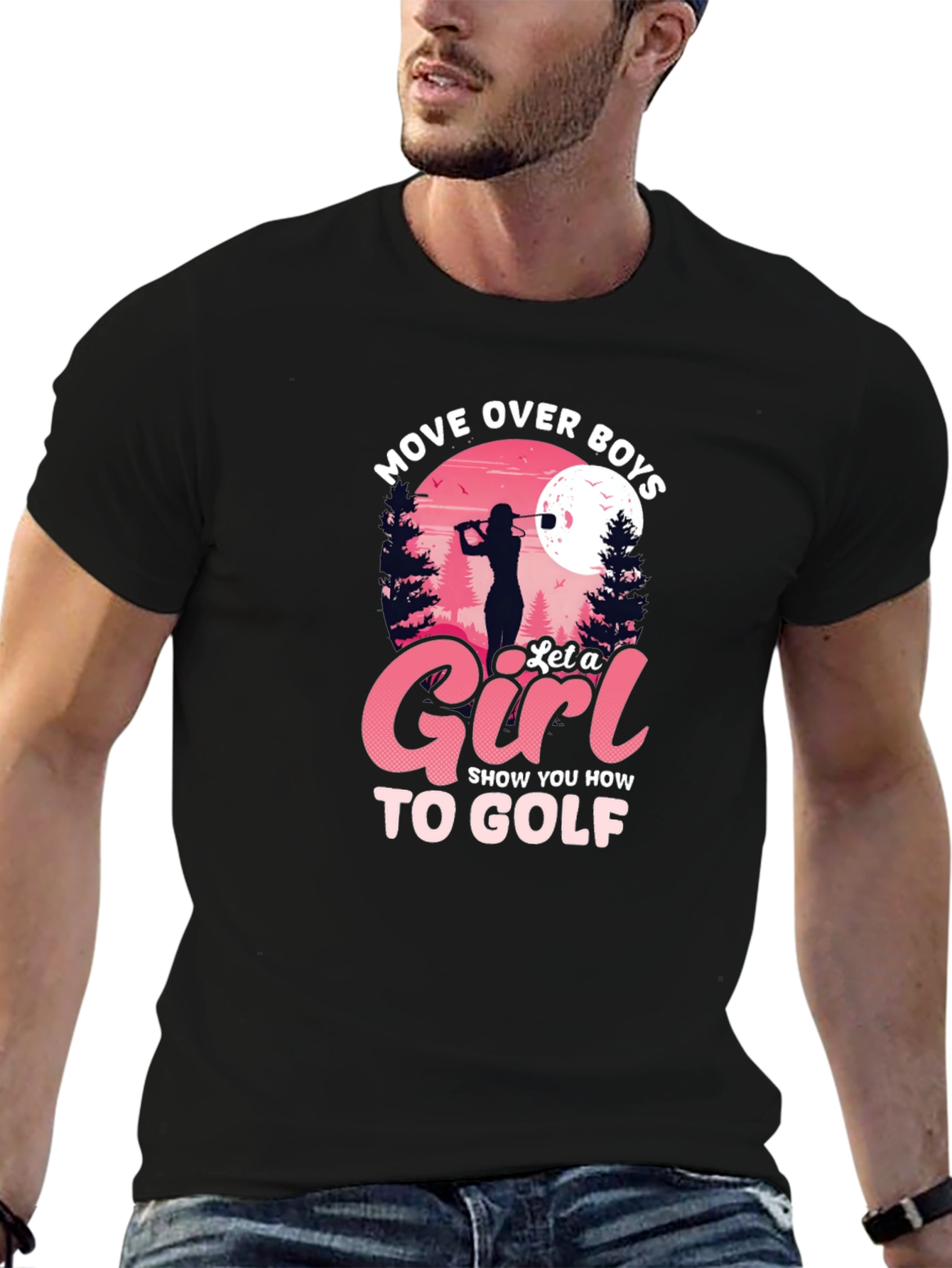 Black Move Over Boys, Let a Girl Golf Black T-Shirt view 6