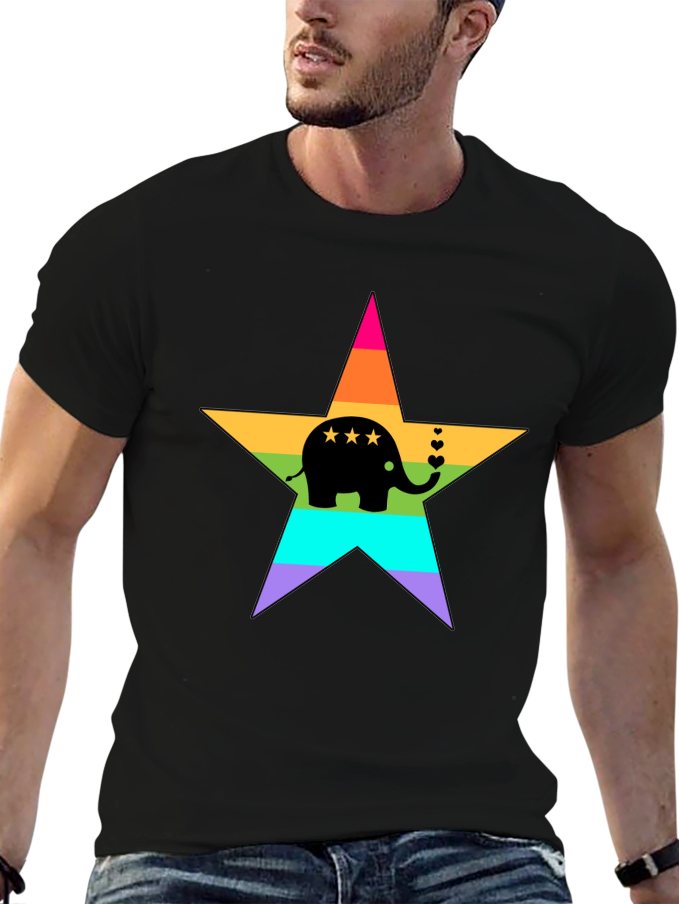 Black Rainbow Elephant Star T-Shirt view 6