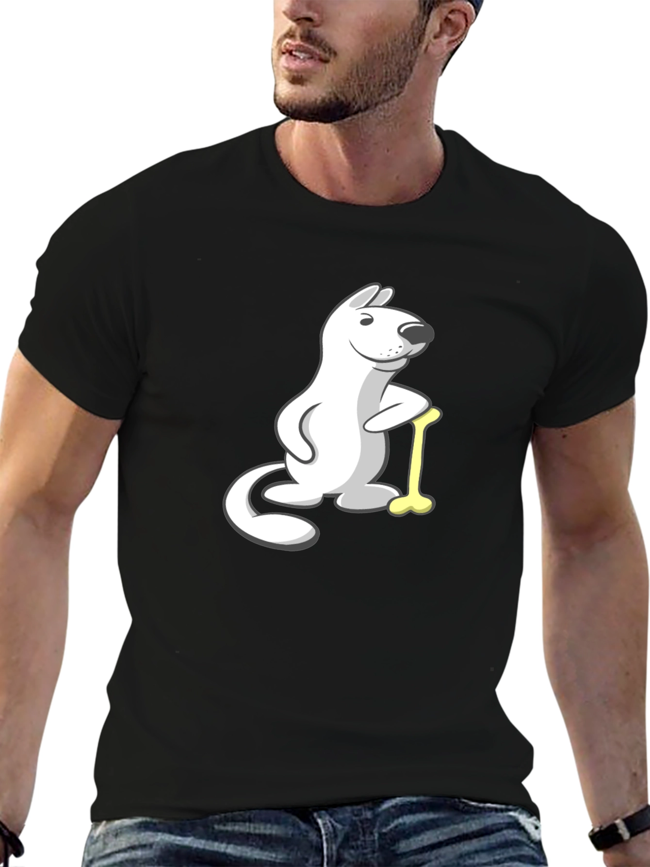 Black Cartoon Dog with Bone T-Shirt view 6