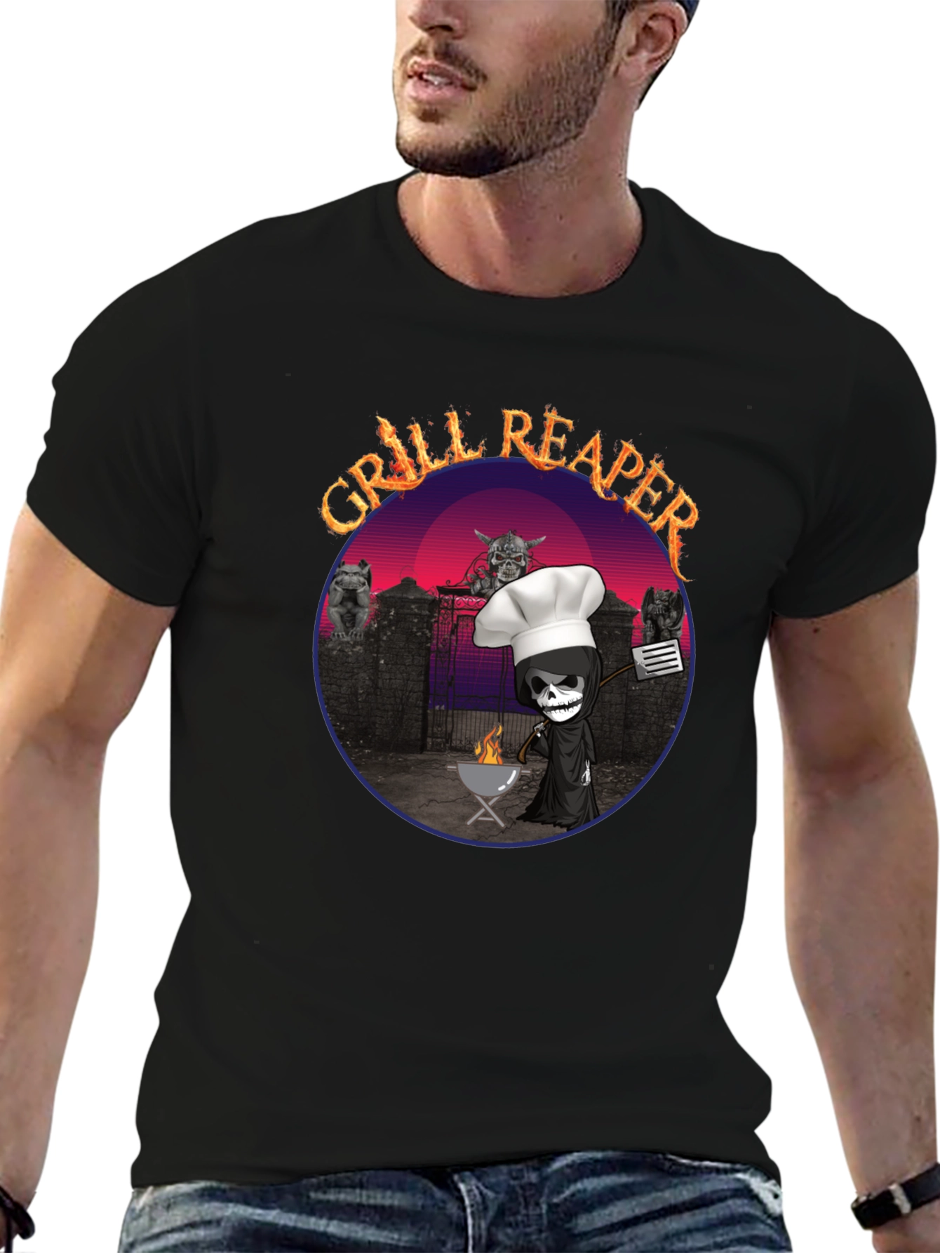 Black Grill Reaper T-Shirt - BBQ Death Funny Tee view 6
