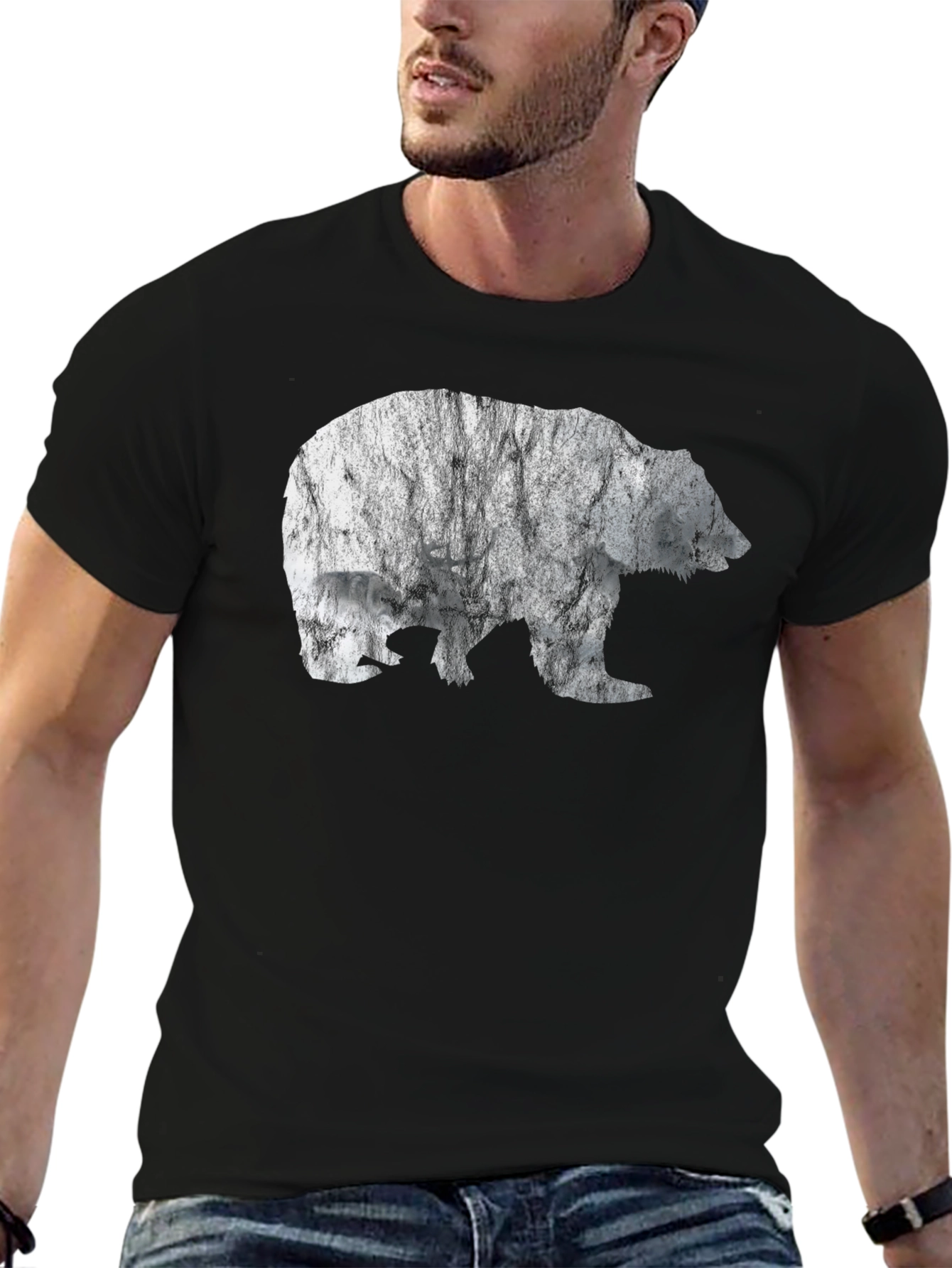 Black Bear Silhouette Black T-Shirt view 6