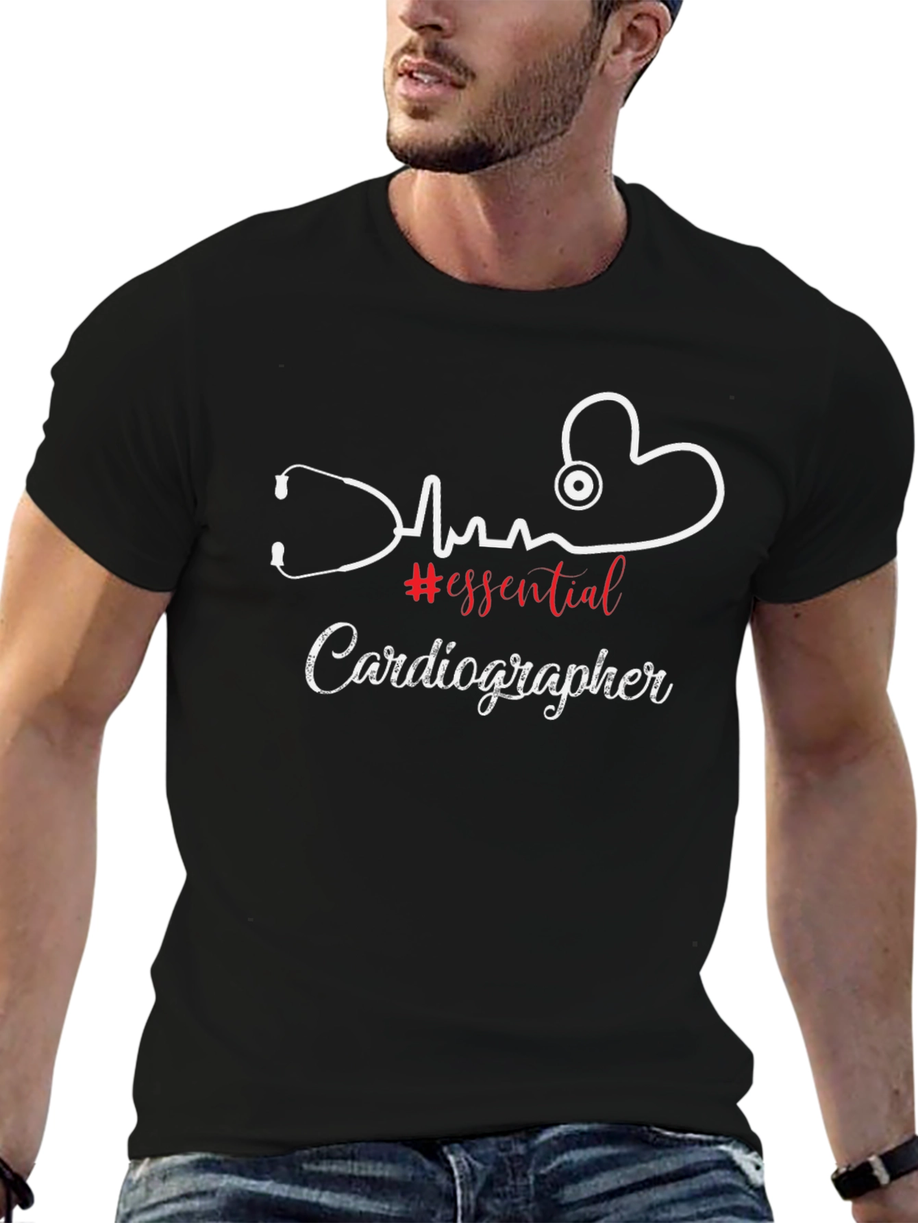 Black Essential Cardiographer T-Shirt - Medical Professional Tee view 6