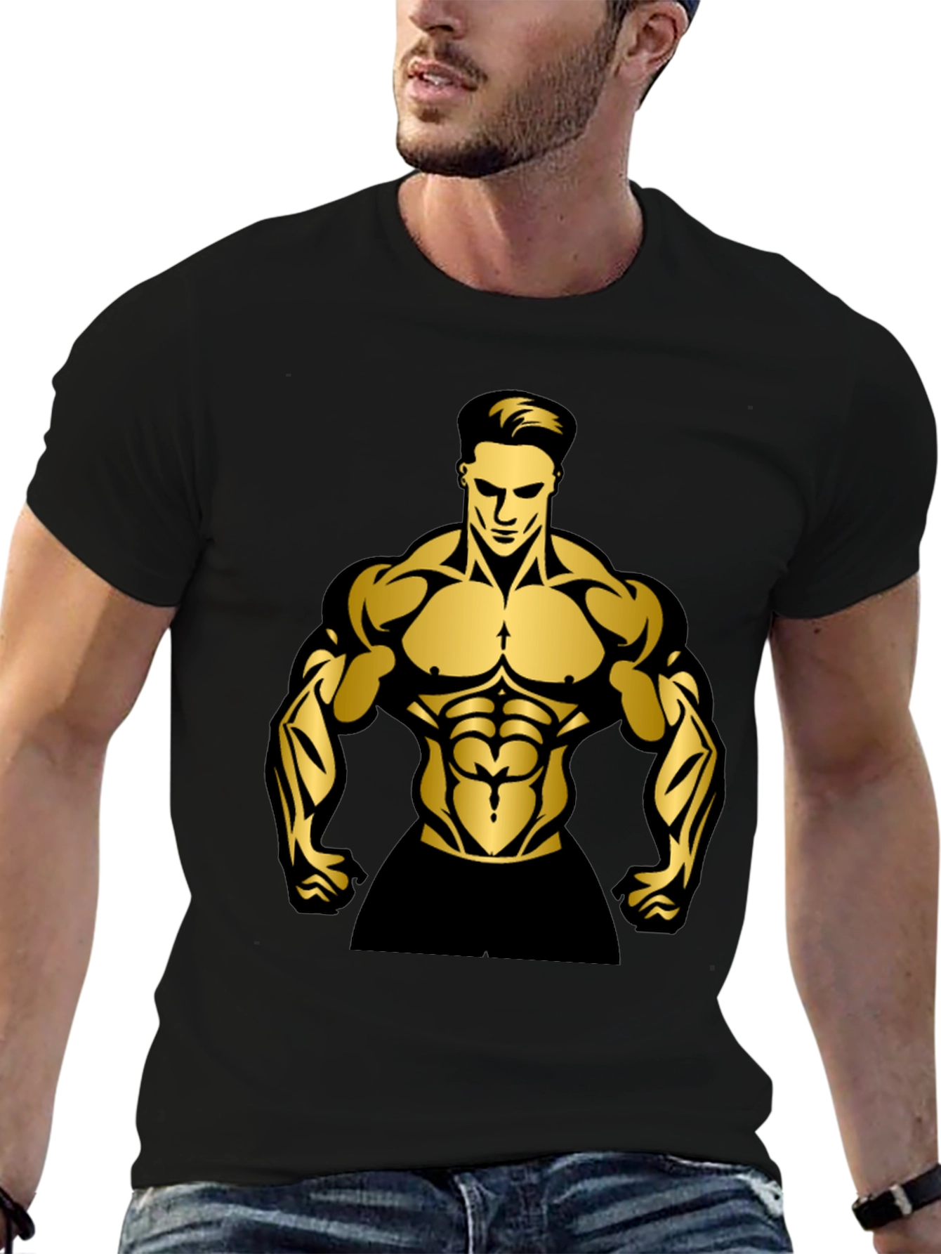 Black Muscle Man Graphic T-Shirt | Gym Wear view 6
