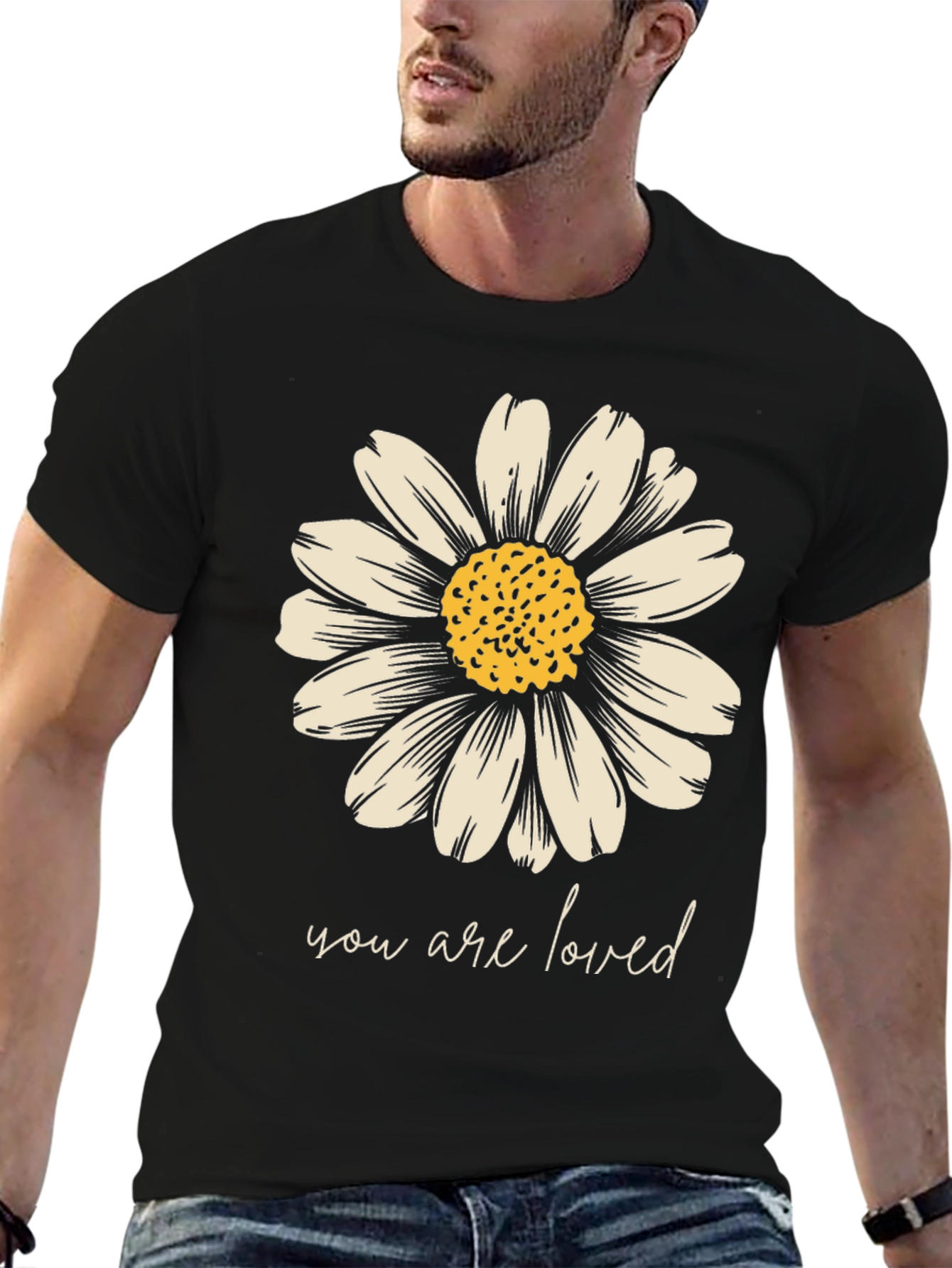 Black Daisy Graphic Tee - You Are Loved Black T-Shirt view 6