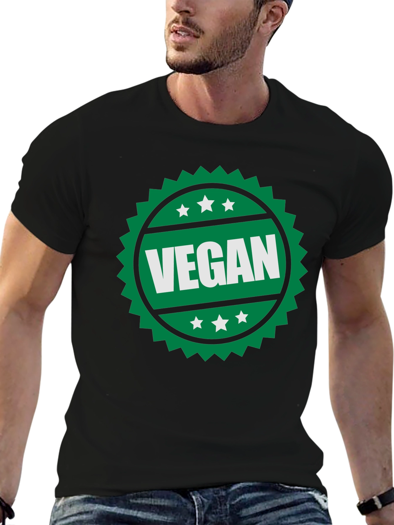 Black Vegan T-Shirt - Green Badge Design view 6