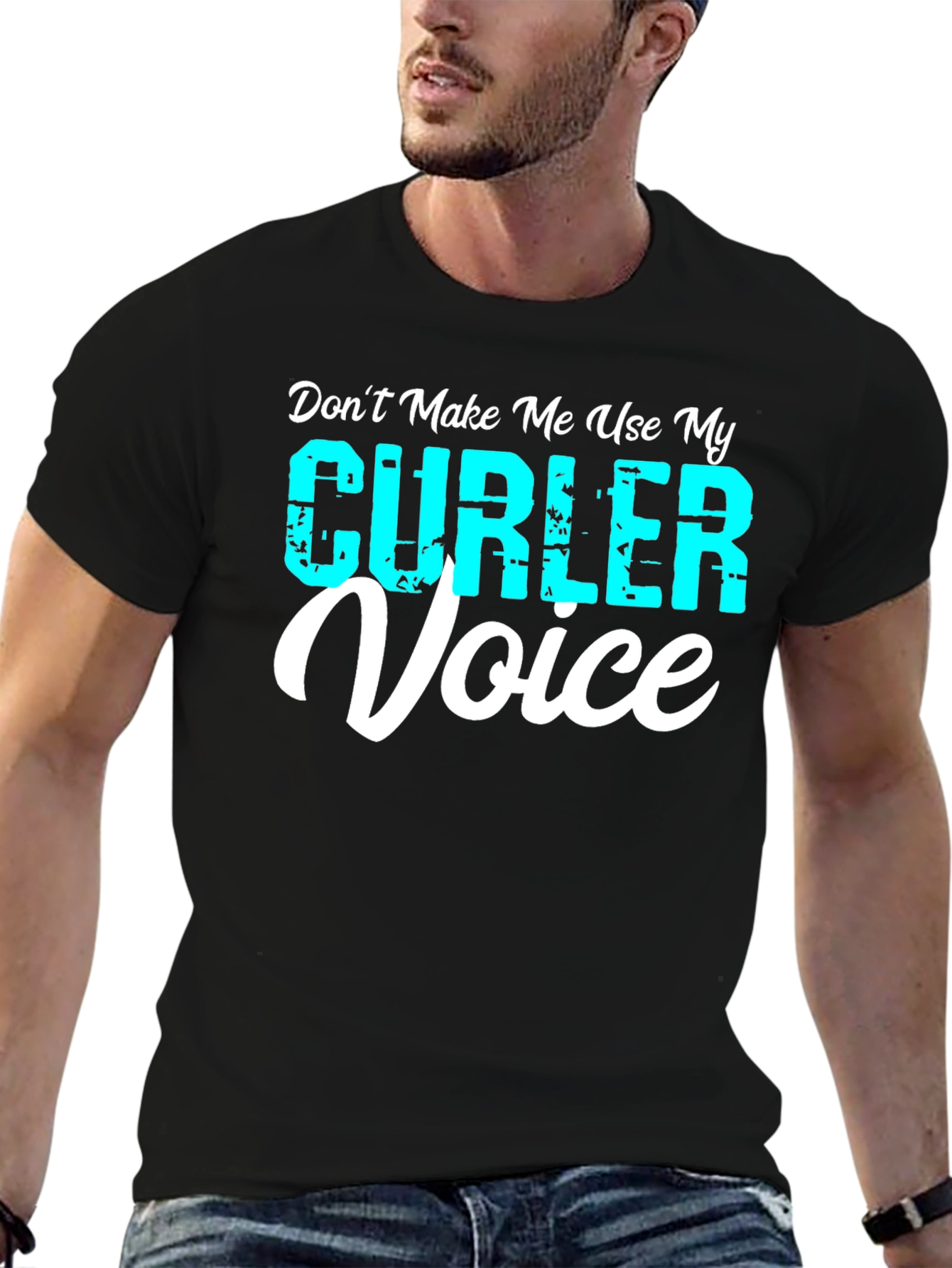 Black Curler Voice T-Shirt - Funny Curling Tee view 6