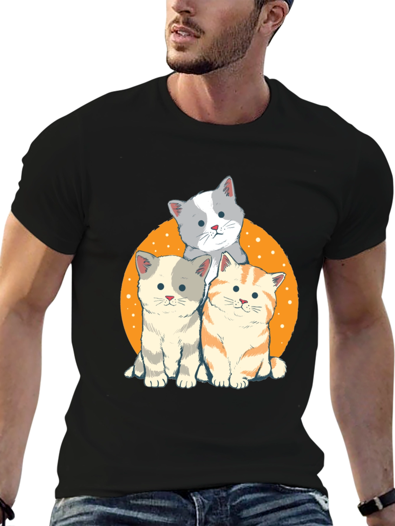 Black Cute Cats Graphic T-Shirt view 6