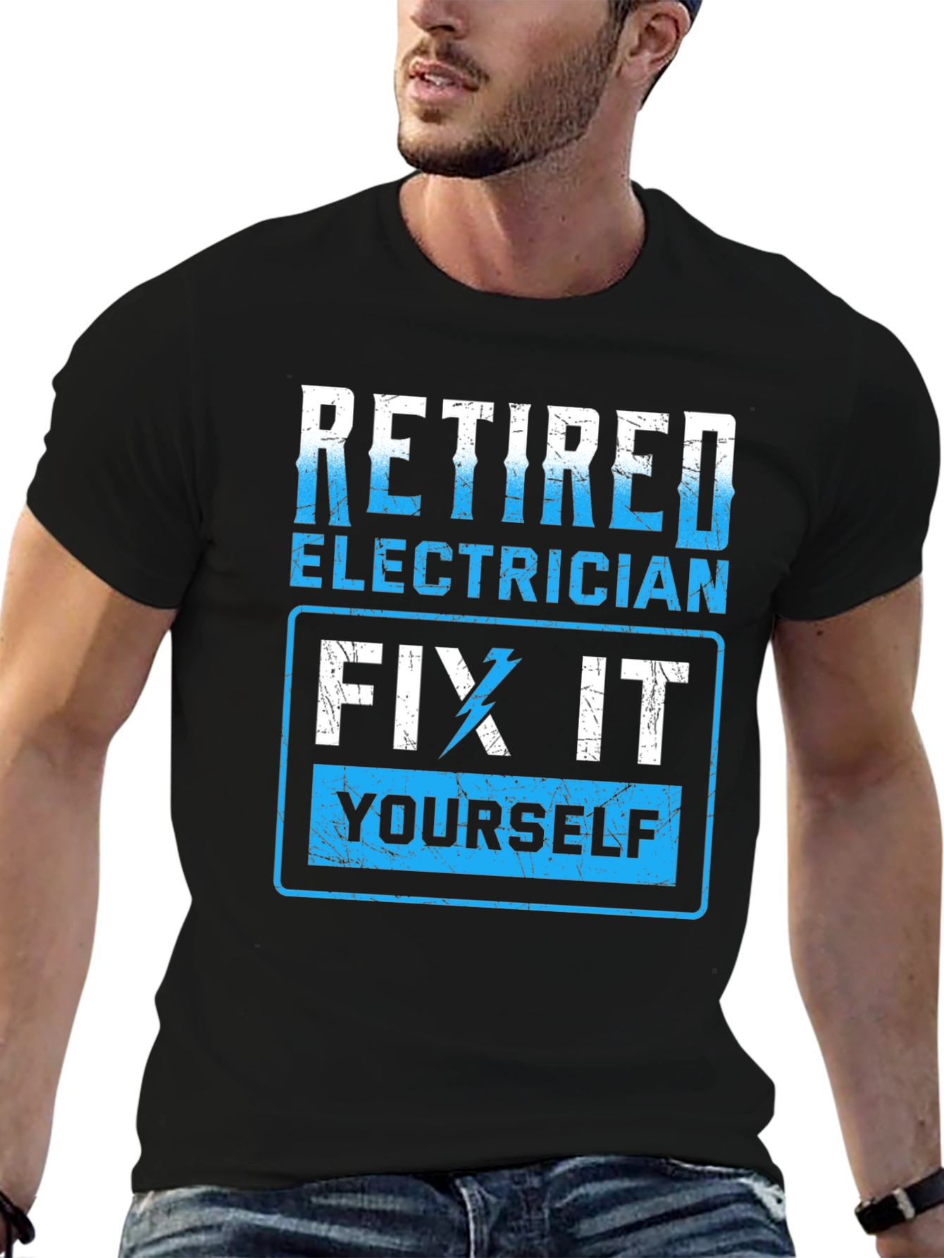 Black Retired Electrician Fix It Yourself T-Shirt view 6