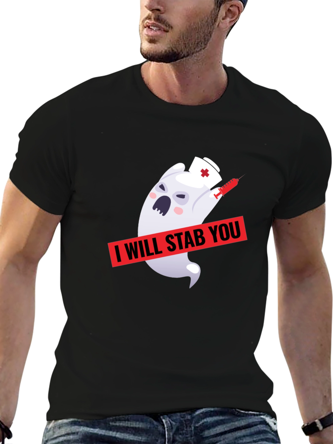 Black Funny Ghost Nurse I Will Stab You Graphic T-Shirt view 6