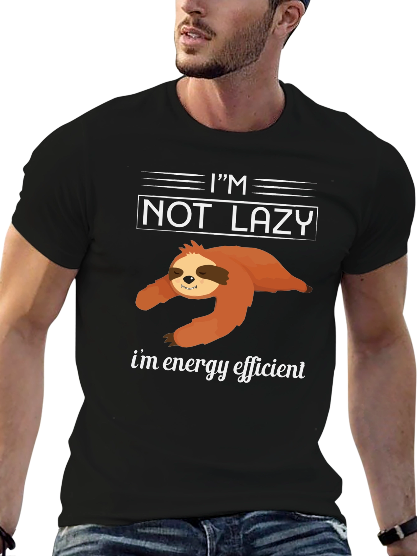 Black Funny Sloth Energy Efficient Graphic Tee view 6
