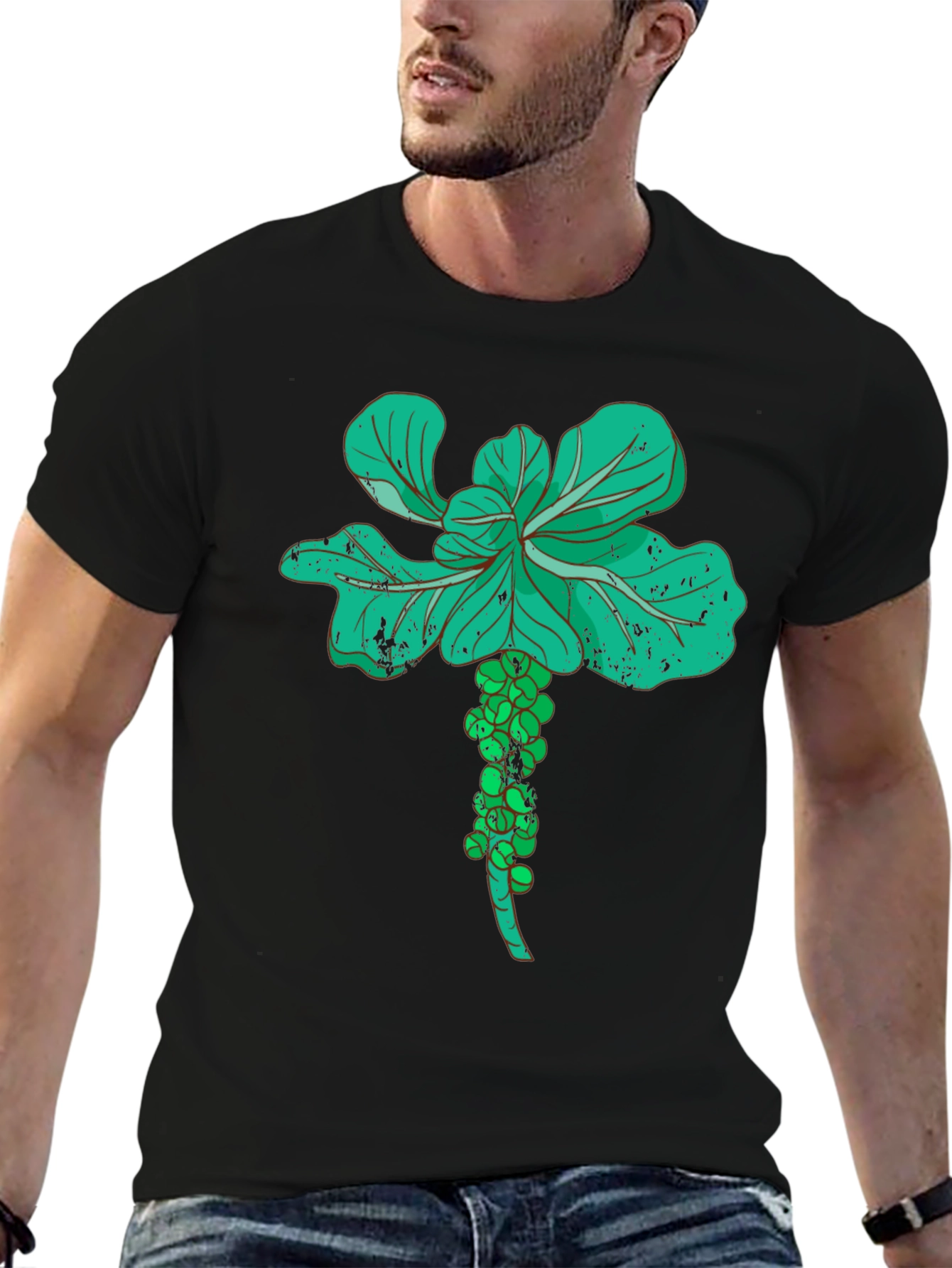 Black Brussels Sprouts Graphic Tee - Vegetable Lover's Black T-Shirt view 6