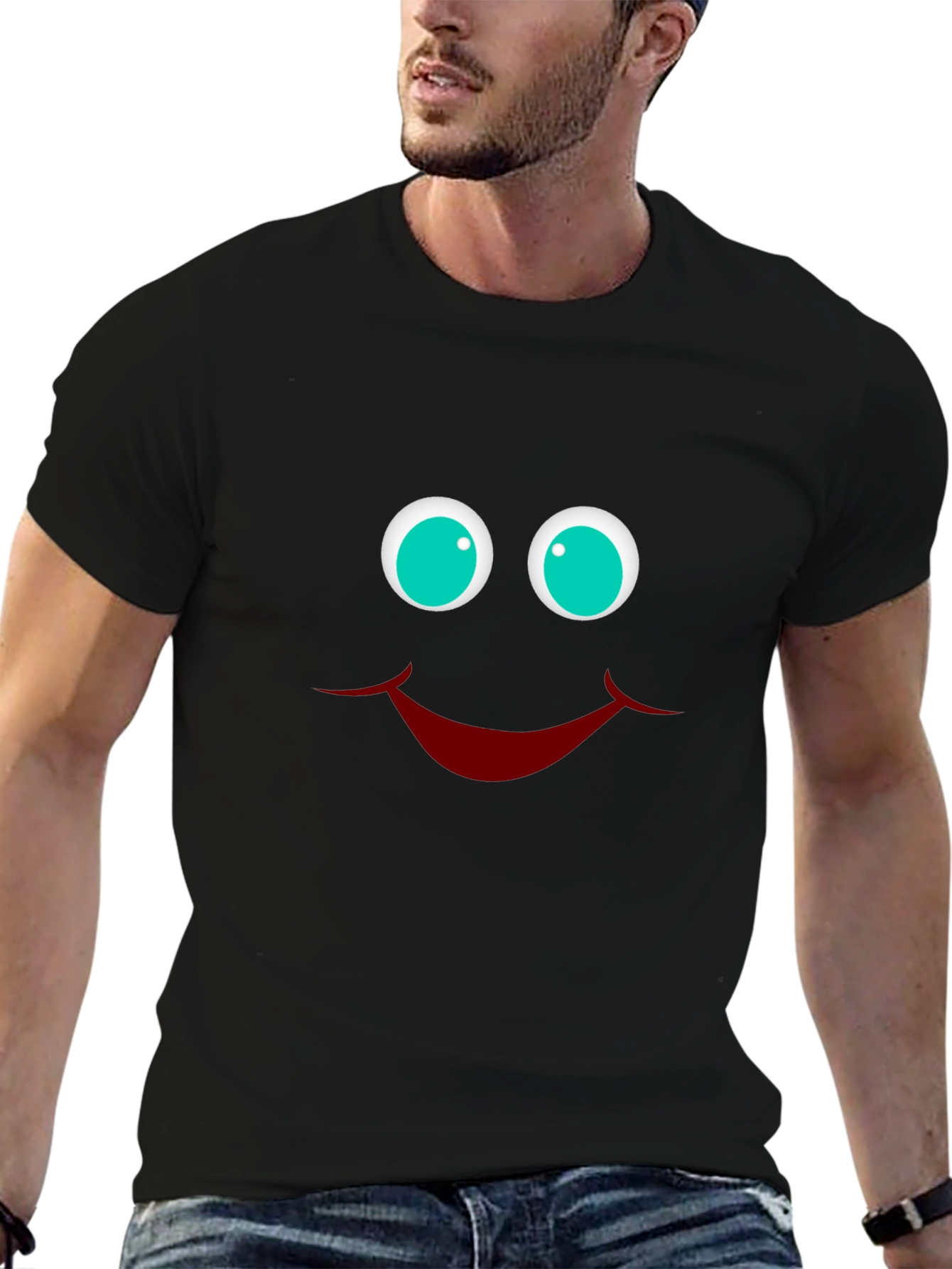 Black Smiley Face Graphic T-Shirt - Funny Casual Tee view 6