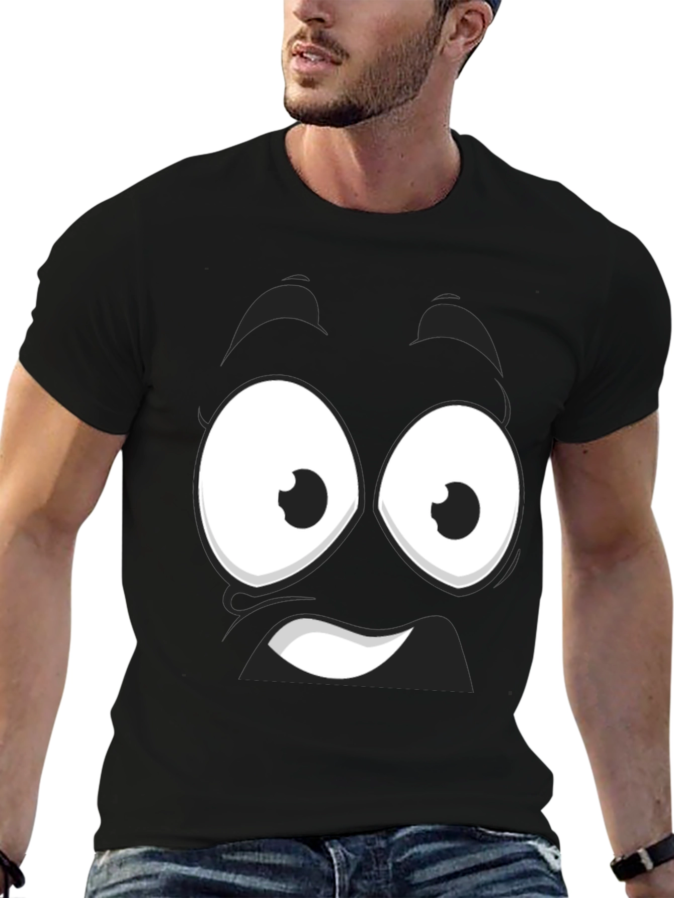 Black Funny Cartoon Face Black T-Shirt view 6