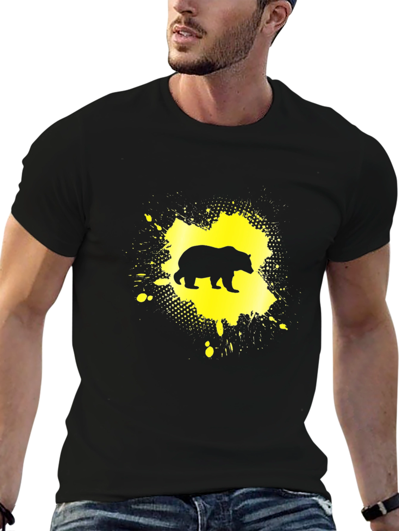 Black Bear Silhouette Graphic Tee - Black Cotton Blend Shirt view 6