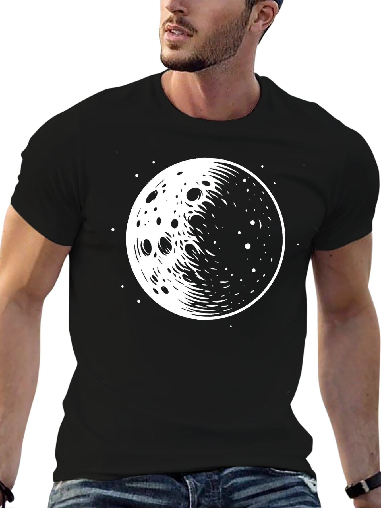 Black Lunar Graphic T-Shirt - Black Cotton Tee view 6