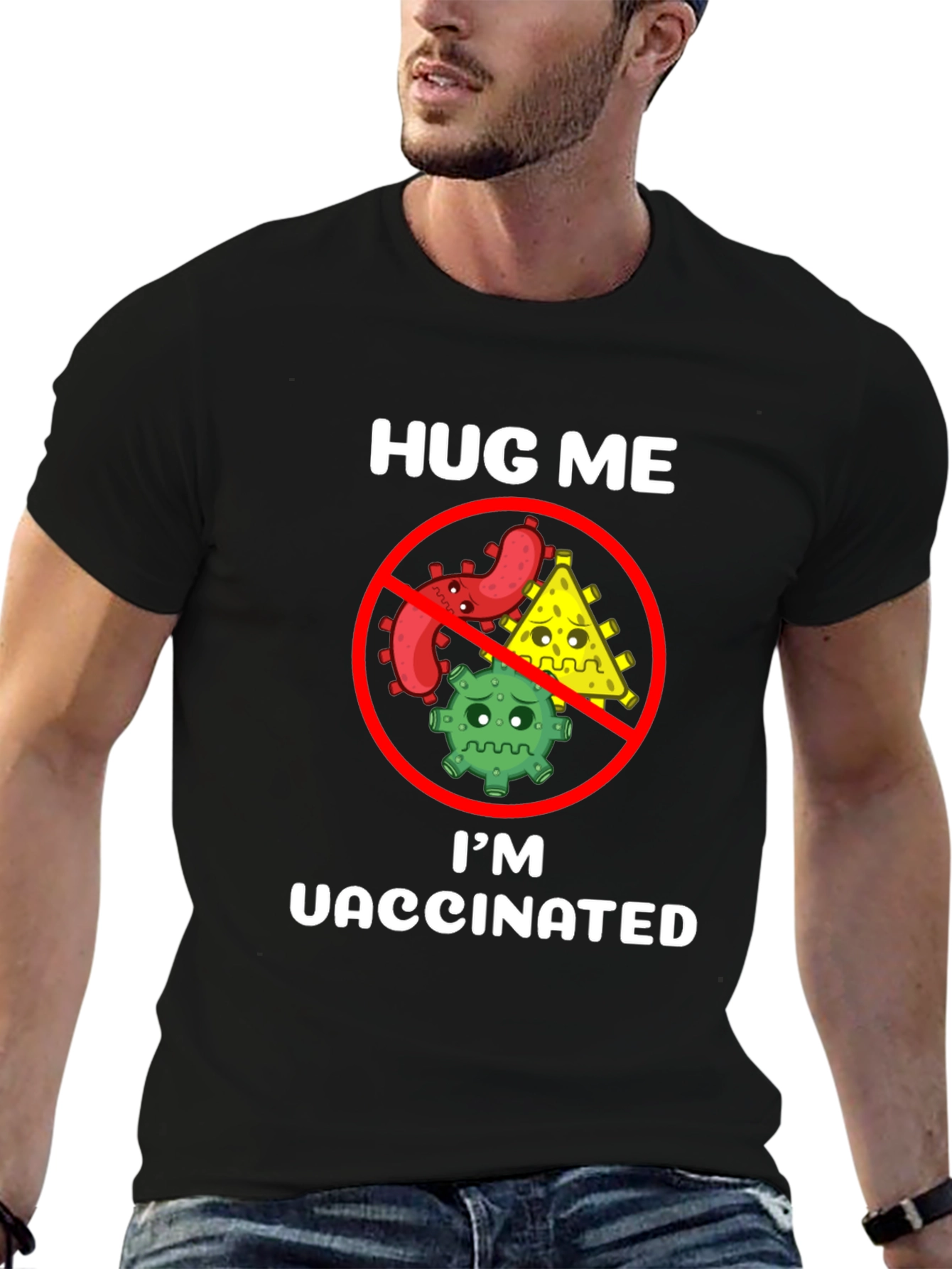 Black Hug Me I'm Vaccinated T-Shirt Funny Slogan view 6