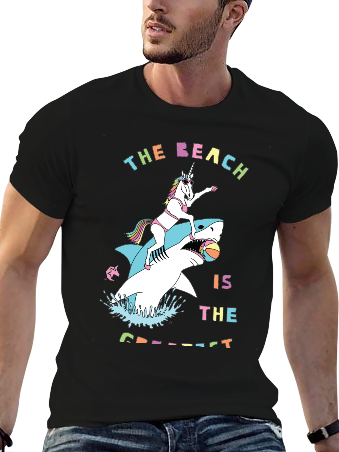 Black Unicorn Shark T-Shirt - The Beach is The Greatest view 6