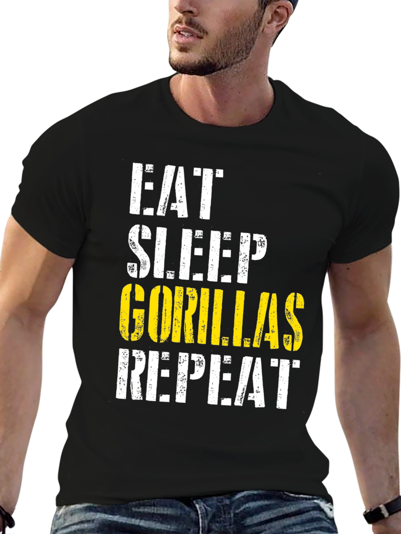 Black Eat Sleep Gorillas Repeat Black Graphic Tee view 6