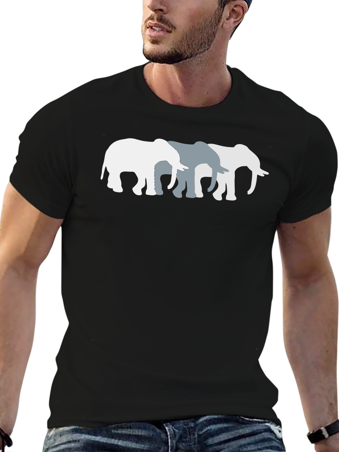 Black Elephant Trio Graphic Tee - Unisex Cotton T-Shirt view 6