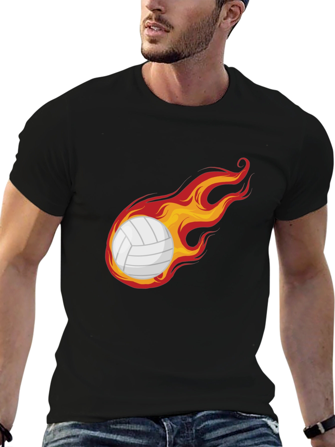 Black Flaming Volleyball Graphic Tee - Unique Design view 6