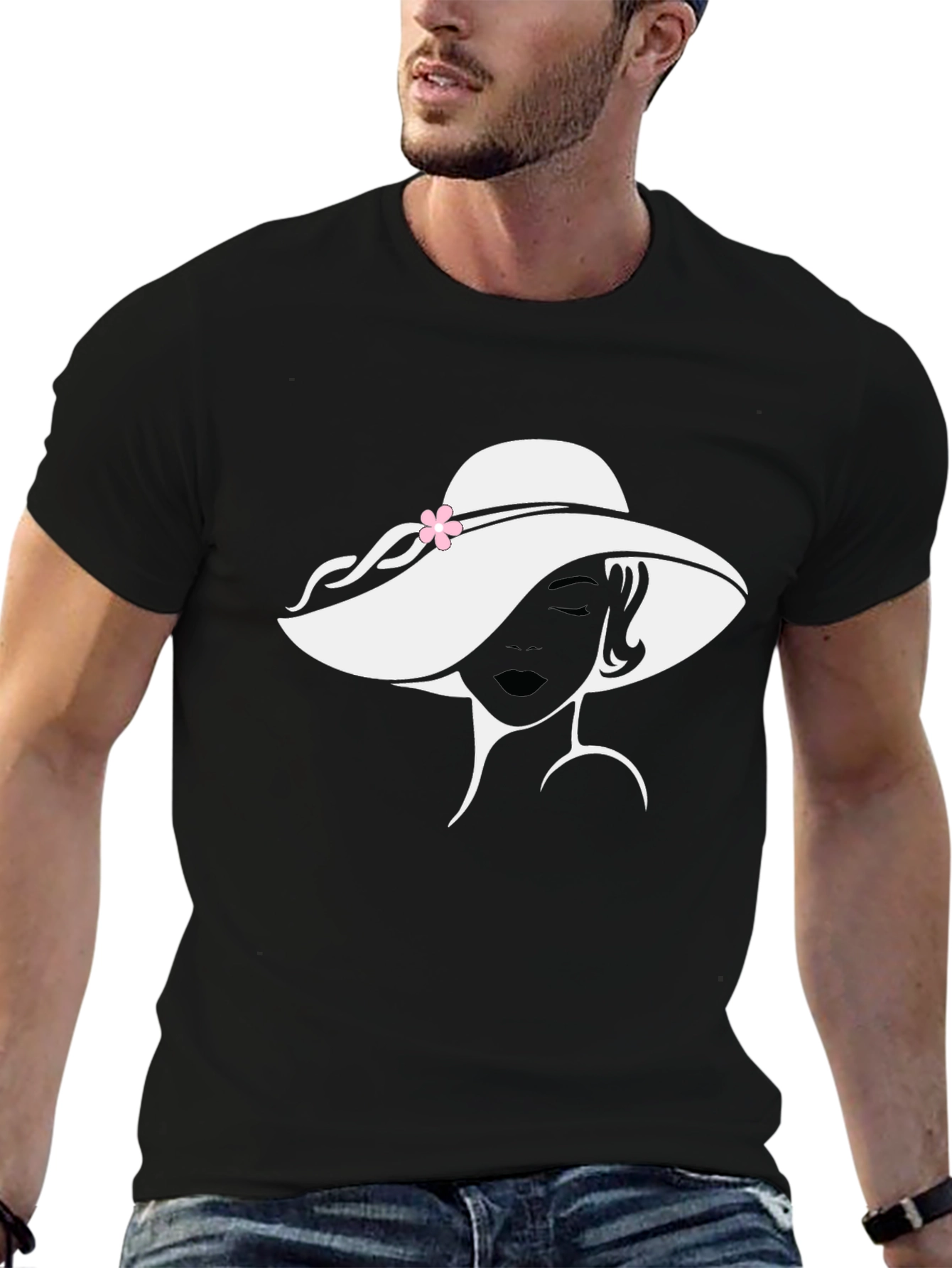 Black Elegant Woman Hat Graphic T-Shirt - Classic Black Tee view 6