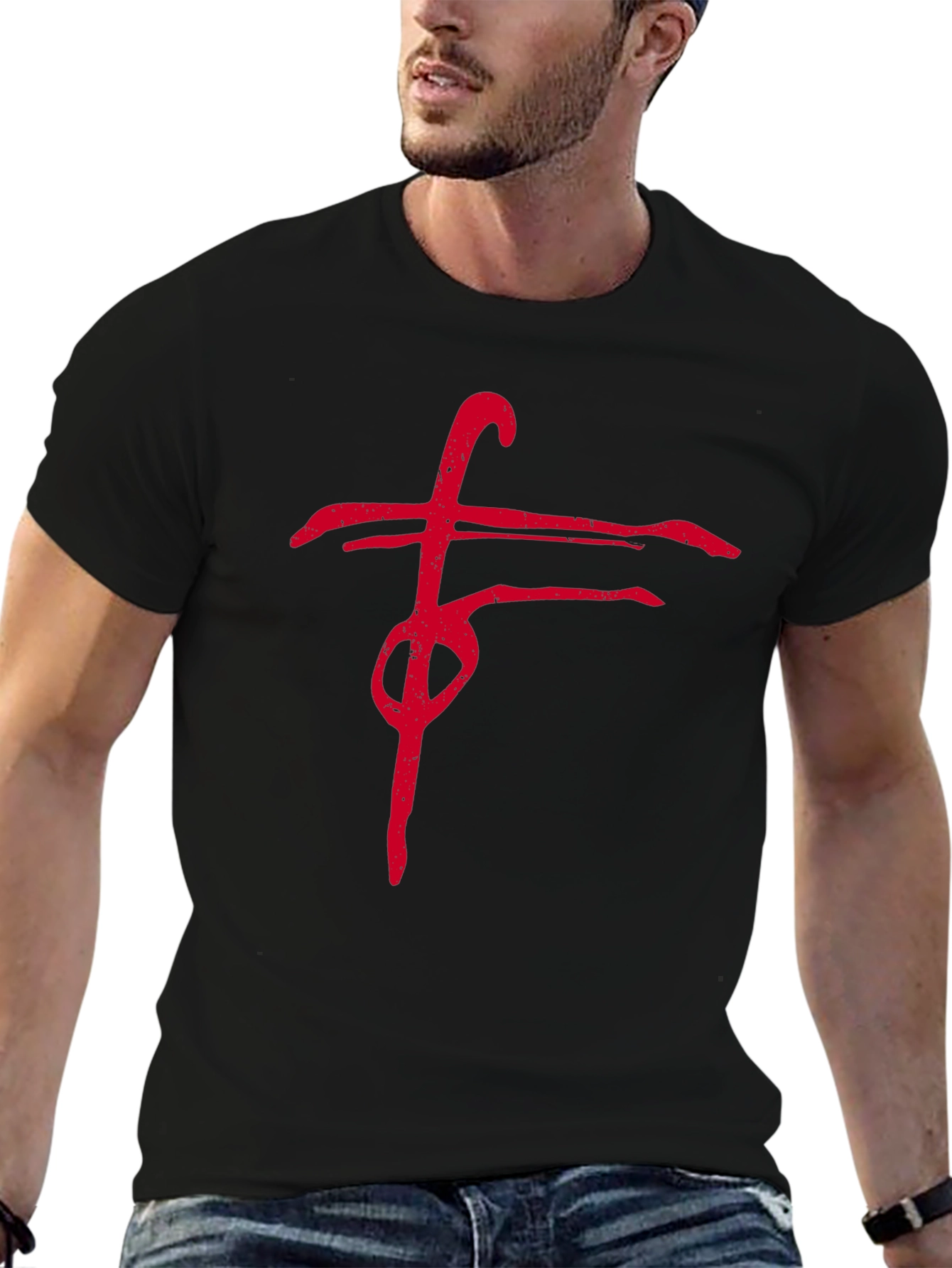 Black Black T-Shirt with Red Abstract Graphic view 6