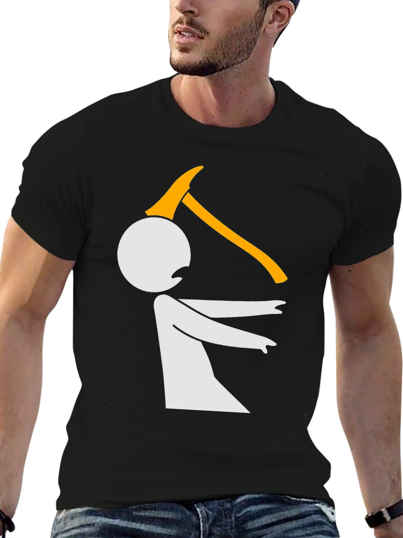 Black Funny Graphic Tee - Stick Figure Axe Humor T-Shirt view 6