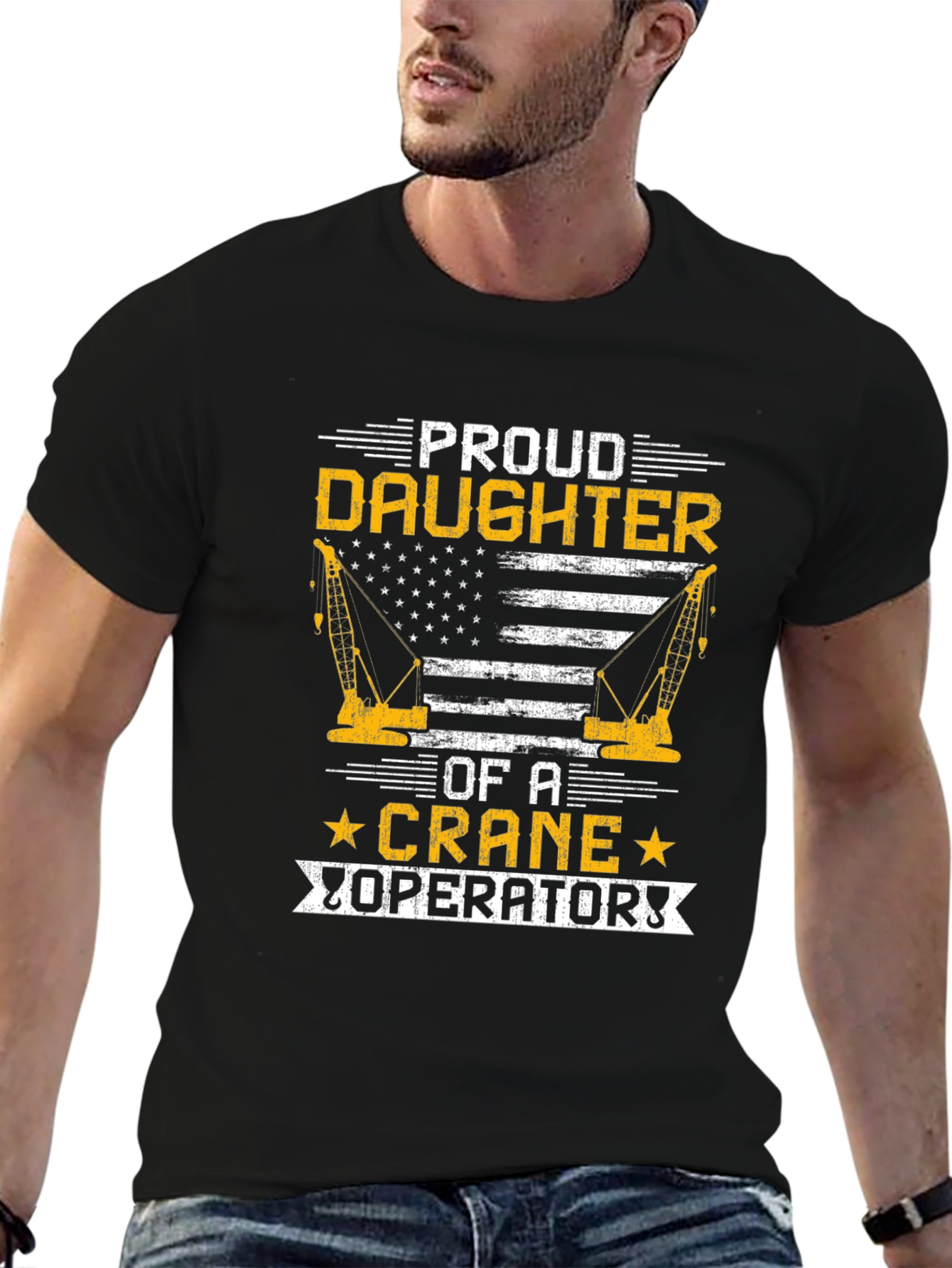 Black Proud Daughter Crane Operator T-Shirt view 6