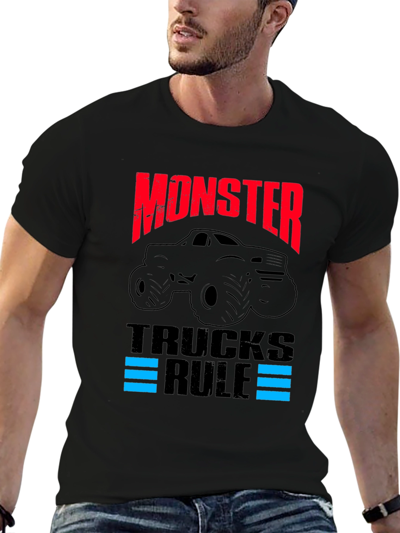 Black Monster Trucks Rule Graphic T-Shirt view 6
