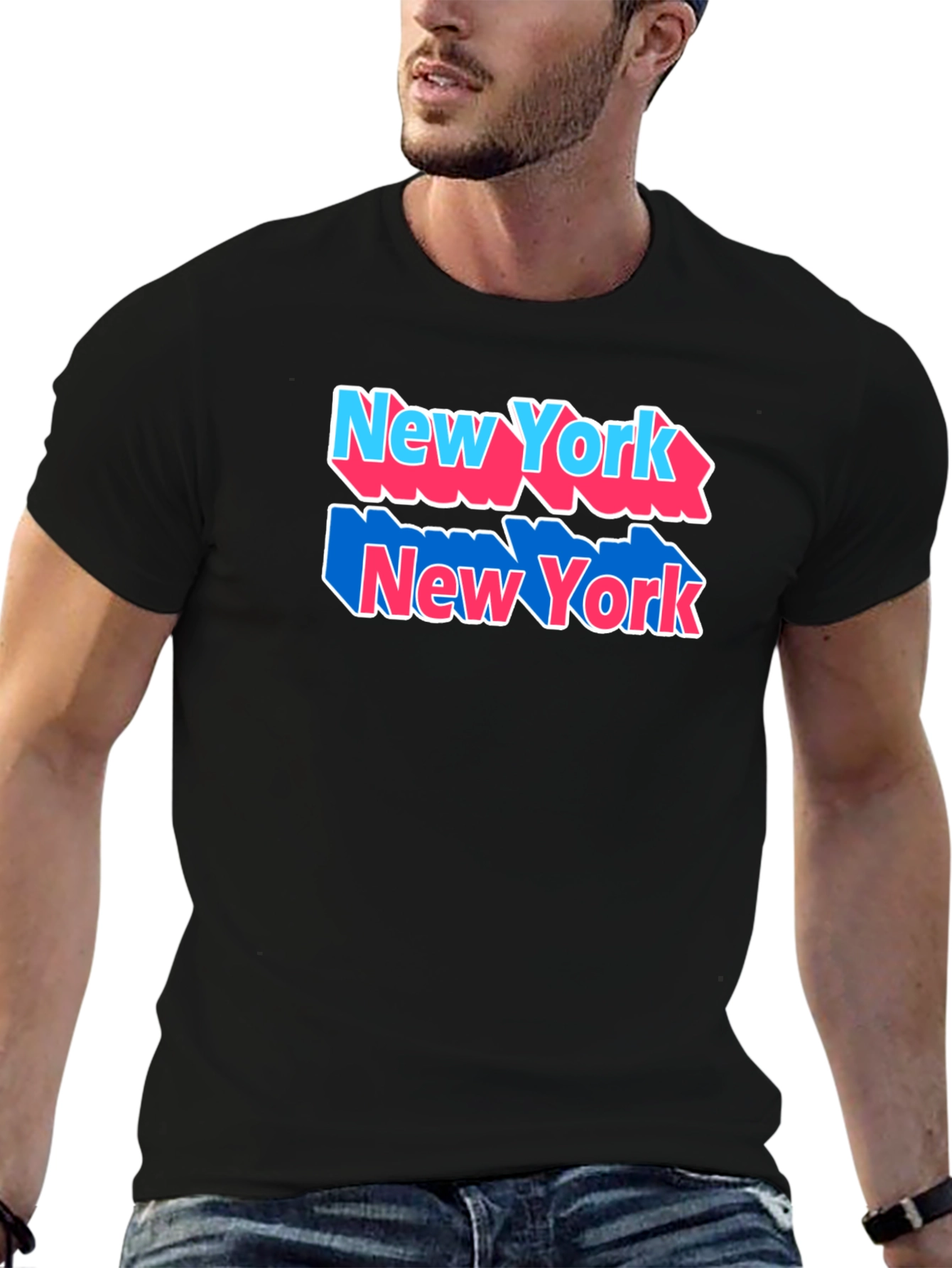Black New York Graphic Tee, Black Cotton Shirt view 6