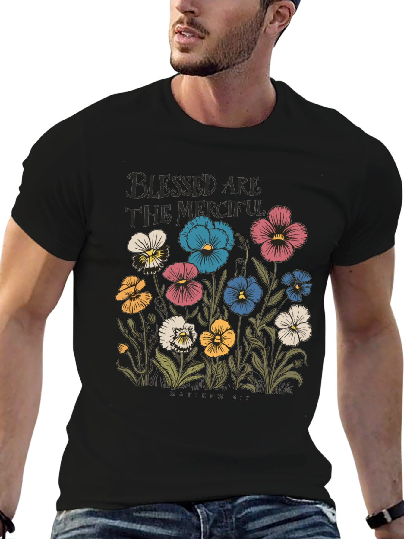 Black Blessed Are The Merciful Floral Tee view 6