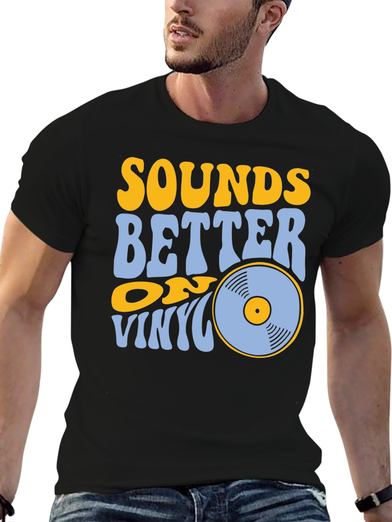 Black Sounds Better on Vinyl Black T-Shirt view 6