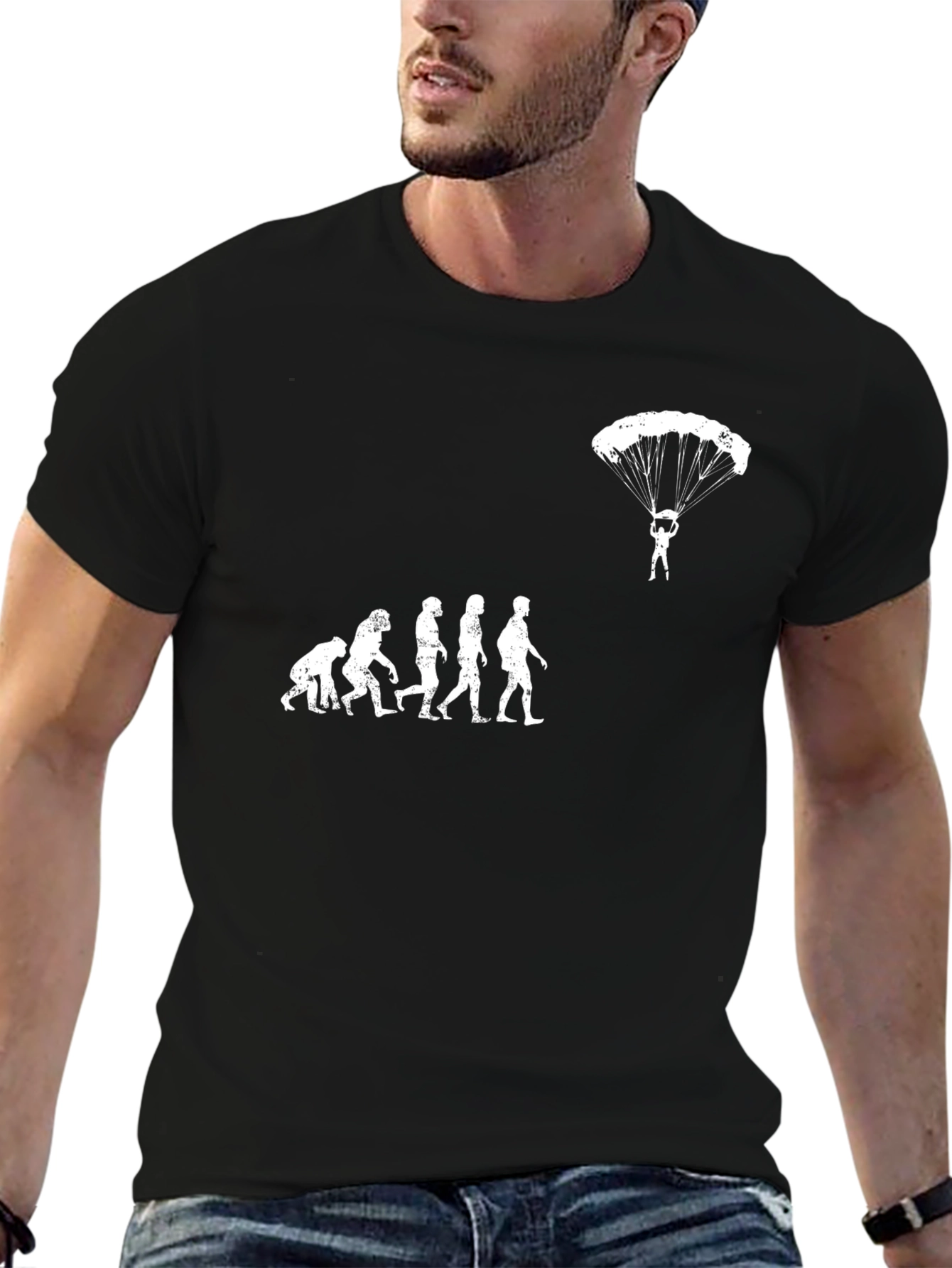 Black Evolution of Man Parachute T-Shirt view 6
