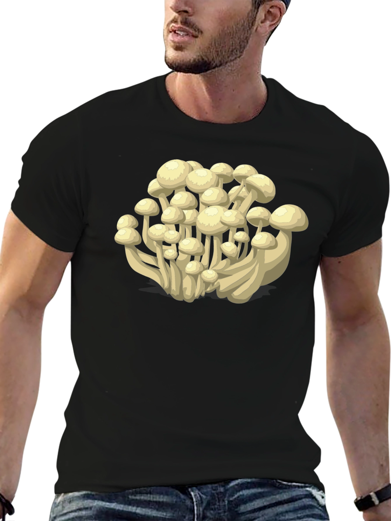 Black Mushroom Print T-Shirt - Funky Fungi Fashion view 6