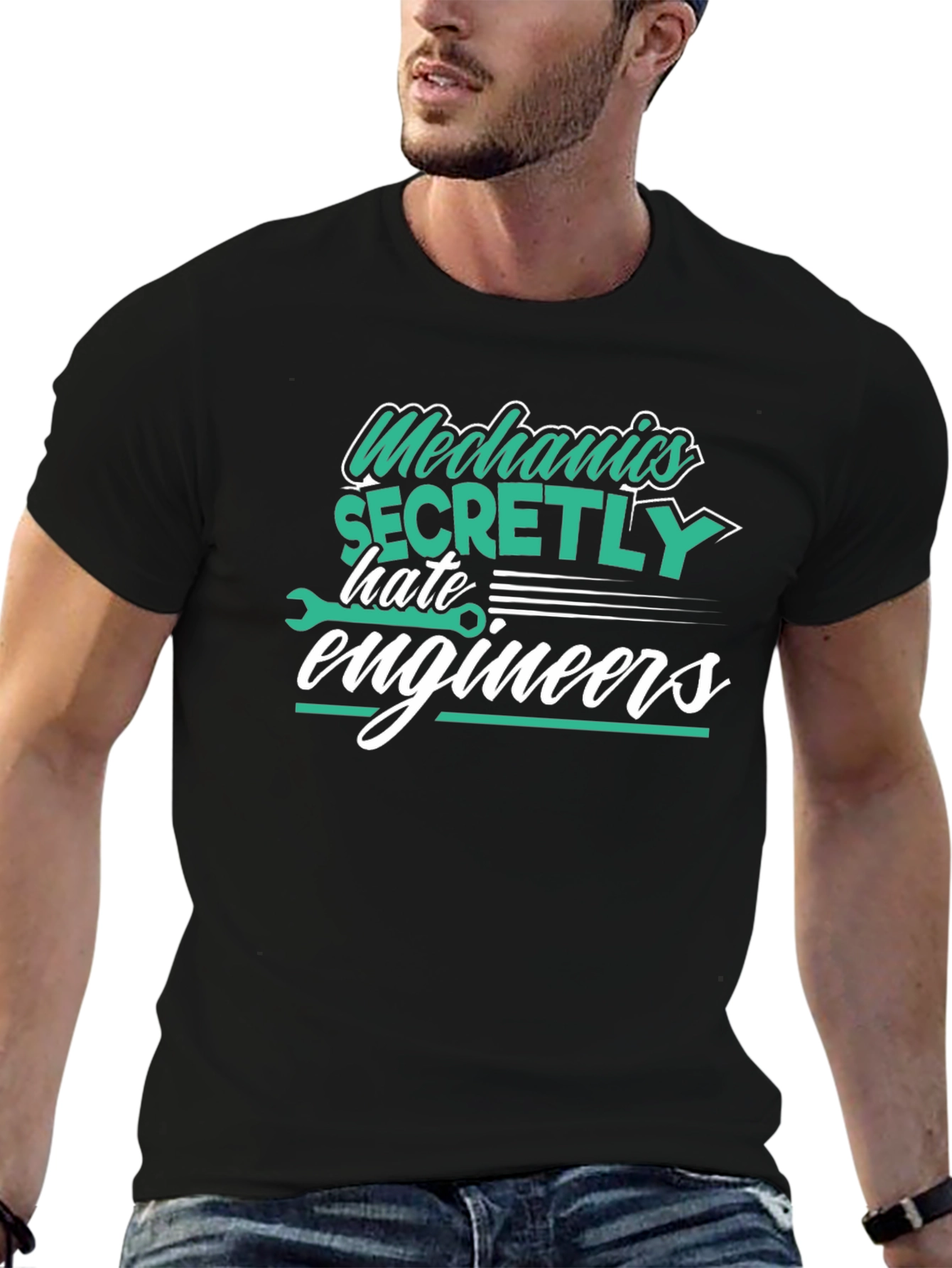 Black Mechanics Hate Engineers Black Graphic T-Shirt view 6