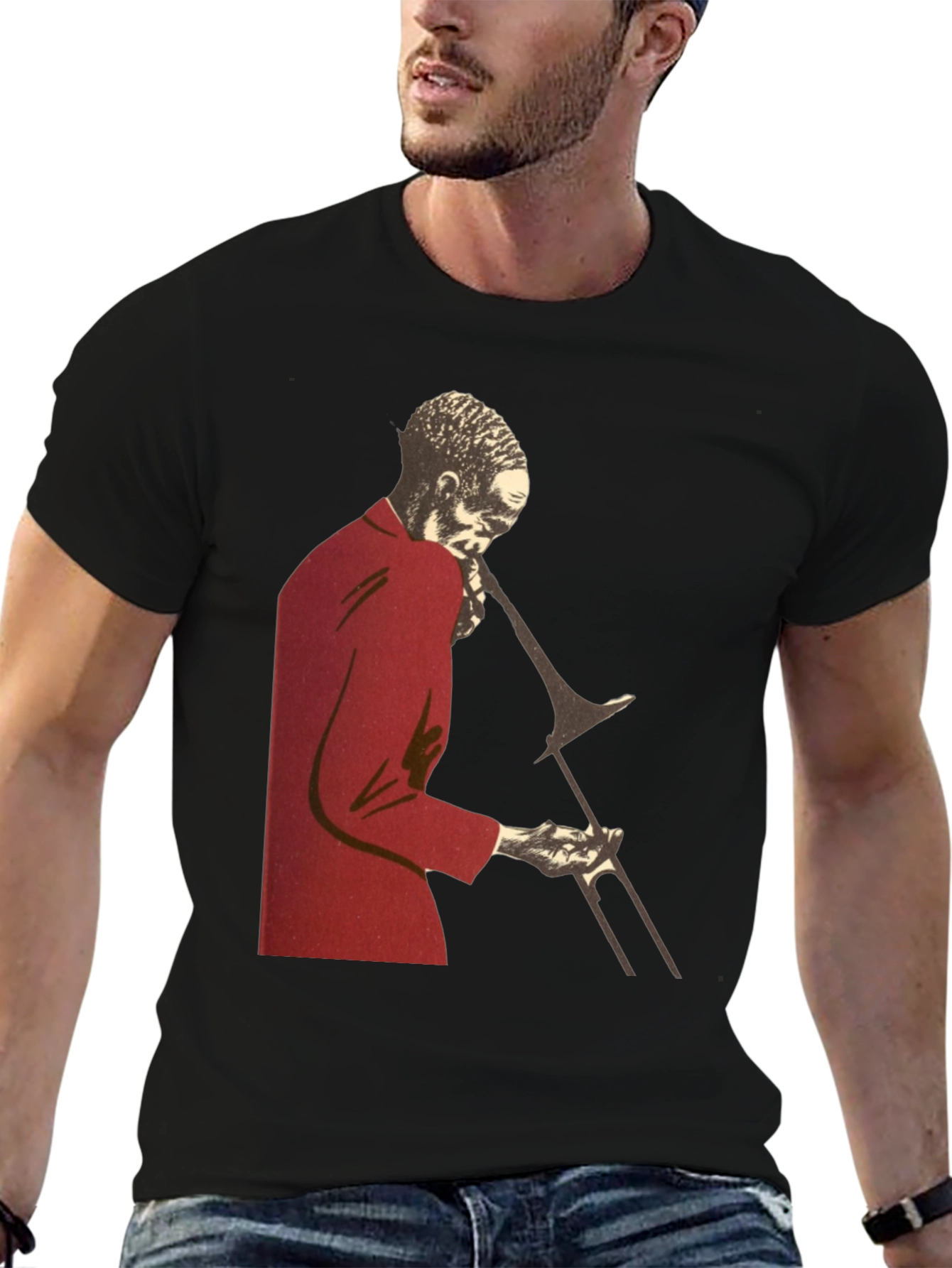 Black Jazz Trombone Player T-Shirt - Black view 6
